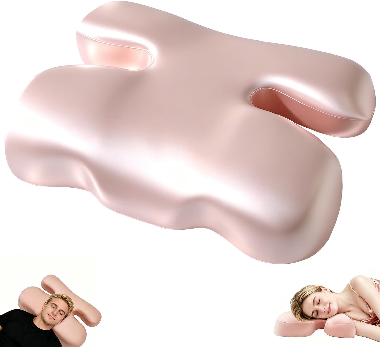 Seitenschläferkissen Anti-Falten, H-Form Schmetterlingskissen mit Bezug, Ergonomisches Memory Foam Nackenstützkissen Orthopädisch, Kopfkissen gegen Faltenbildung im Gesicht & Antitischnarch, Rosa