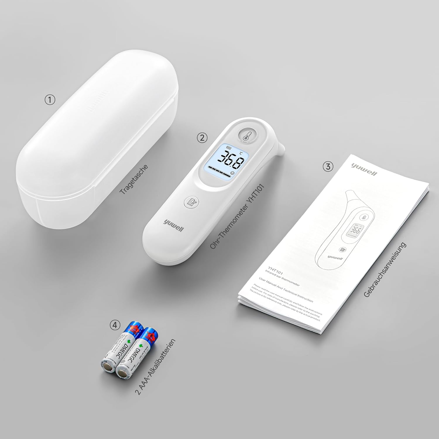 yuwell Fieberthermometer für Kinder und Erwachsene, medizinisches Ohrthermometer, baby- und kinderfreundlich, Messung in Sekunden, Warnung vor hohen Temperaturen, großes Display, 7 Messwertspeicher – Bild 6