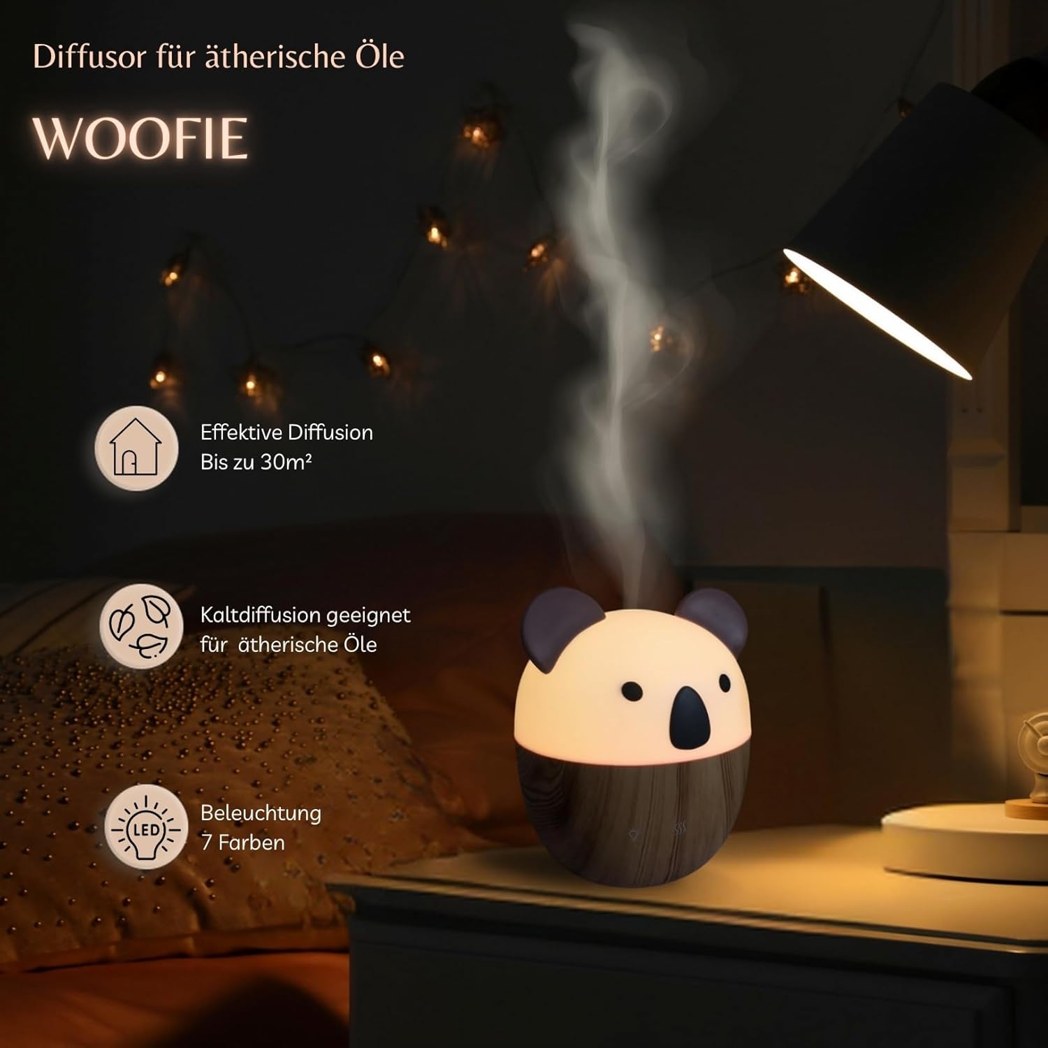 Zen'Arôme Woofie Diffusor für ätherische Öle, Ultraschall-Aromatherapie-Diffusor für kaltes Wasser, elektrischer USB-2-Diffusionsmodus, automatische Abschaltung, LED-Beleuchtung, leise und kompakt – Bild 4
