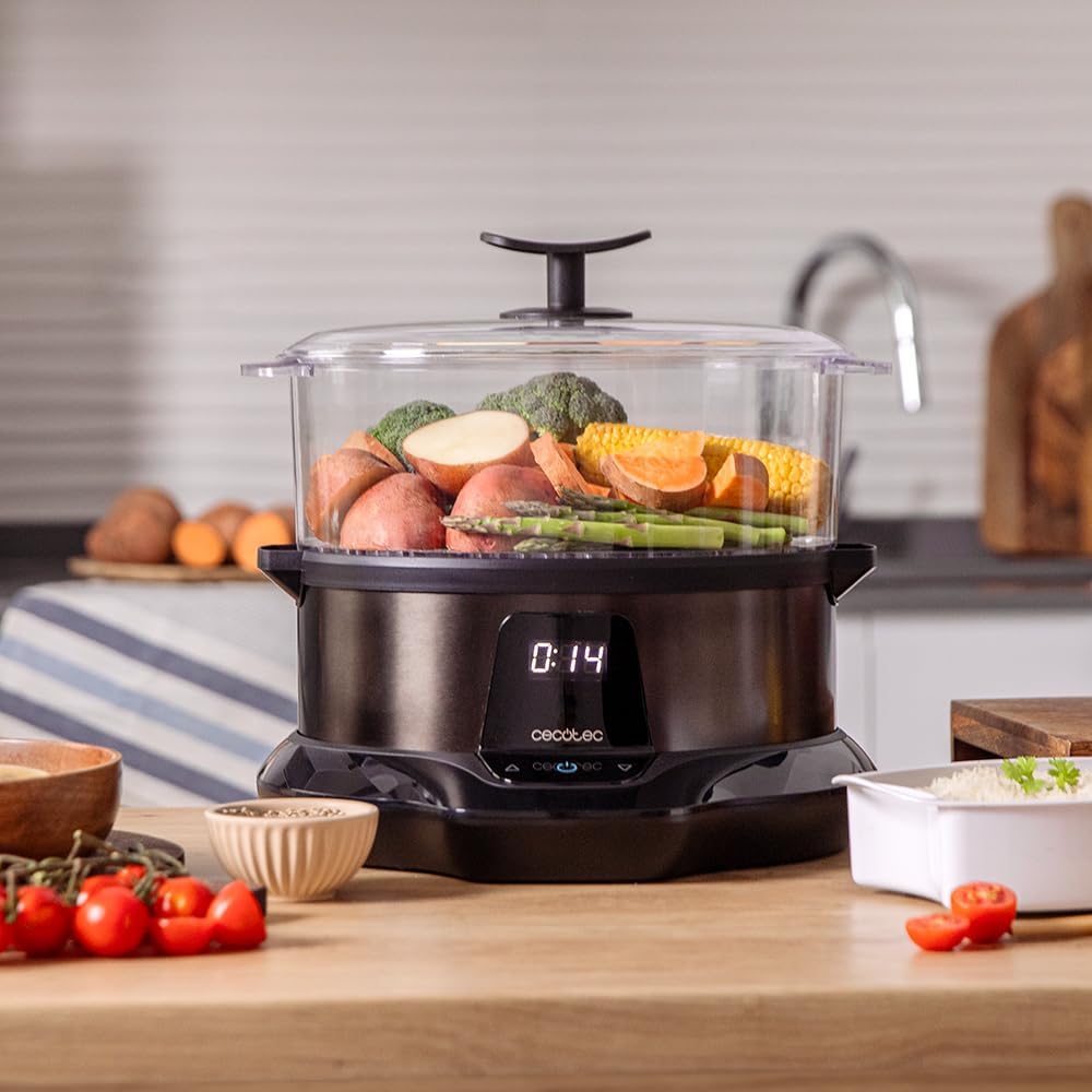 Cecotec Dampfgarer VapoVita 3000 Pro. Dampfgaren und Erhaltung von Nährstoffen und Vitaminen. 1000 W, Digital, 1 Liter Kapazität, inklusive 3 Behälter, nicht elektrische Teile spülmaschinengeeignet. – Bild 8
