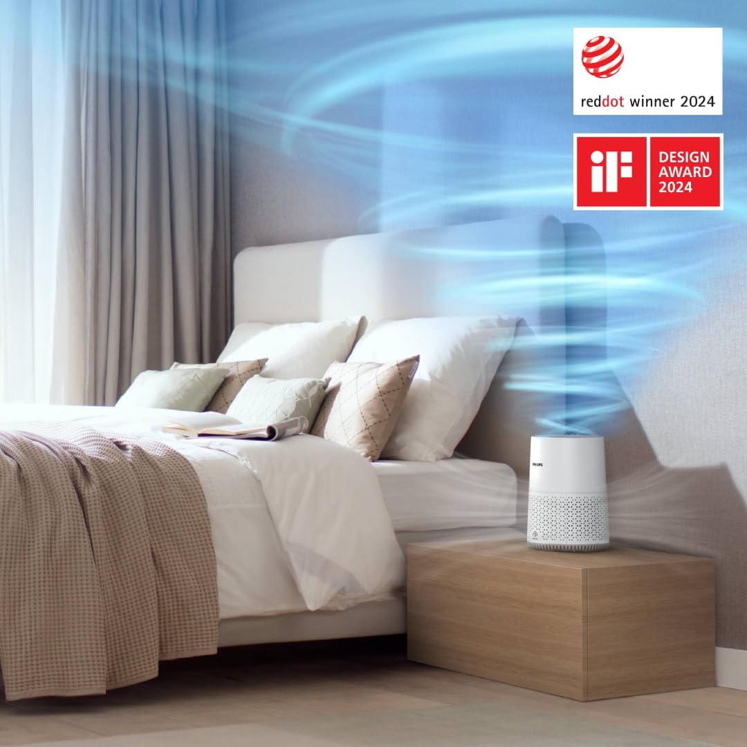 Philips Luftreiniger 600-Serie, besonders leise und energieeffizient für Allergiker, HEPA-Filter entfernt 99,97 Prozent der Schadstoffe, für Räume bis 44 m², App-gesteuert, Weiß (AC0650/10) – Bild 2