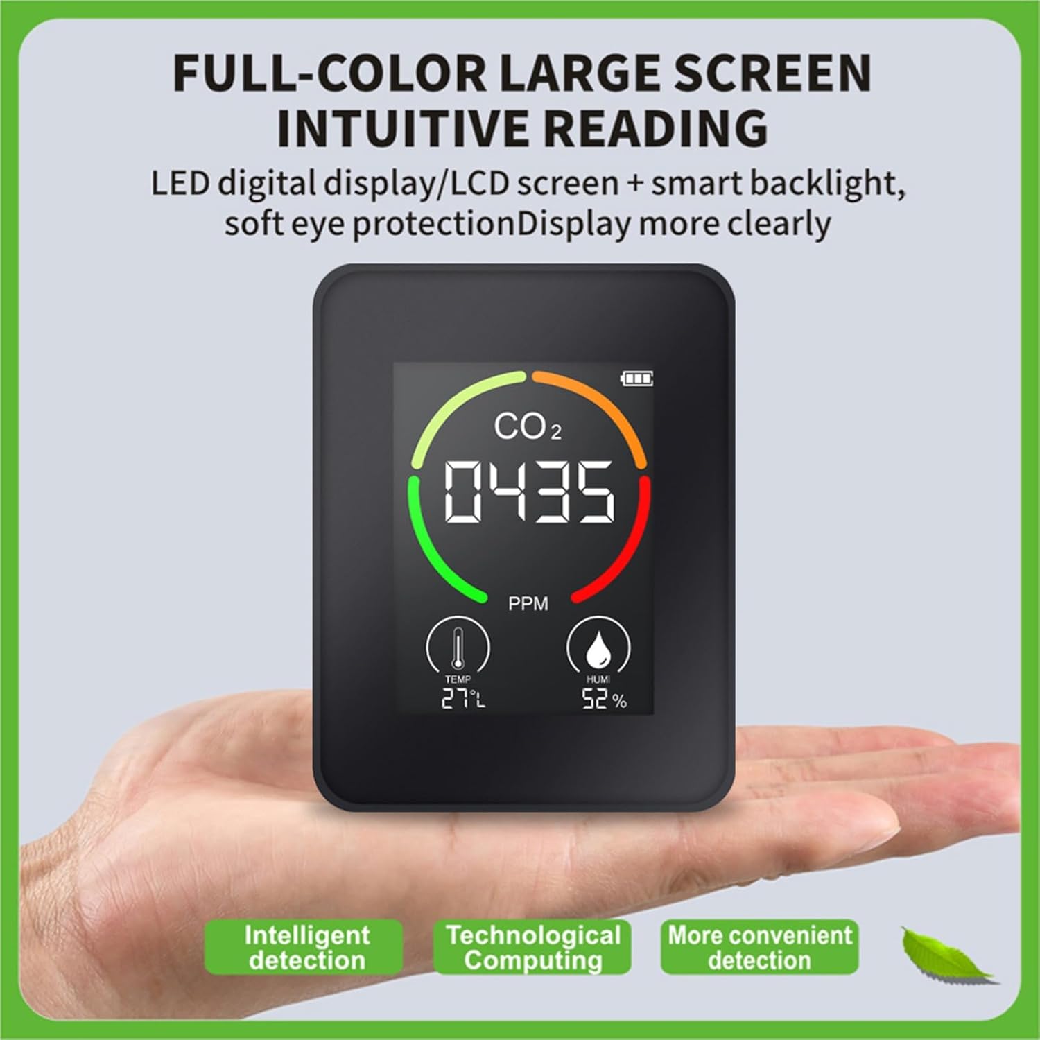 Luftqualitätsmonitor, LCD-Großbild-Radondetektor, Raumluftqualitätsmonitor mit intuitivem Farbcodierungssystem für Gewächshäuser, landwirtschaftliche Produktion – Bild 5