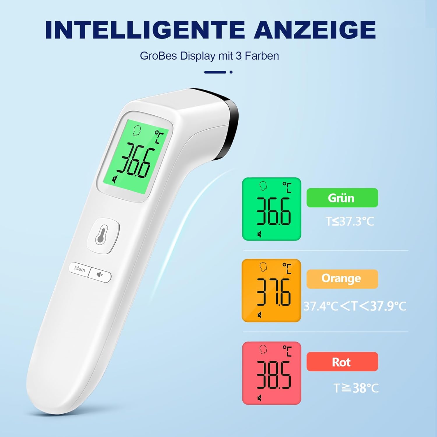 Fieberthermometer, kontaktloses Stirnthermometer, digitales Infrarot-Thermometer für Babys und Erwachsene mit sofort genauen Messwerten, Fieberalarm, LCD-Display und 35 Speicherabrufen (Creme) – Bild 3