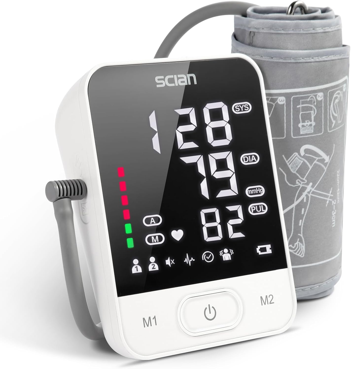 Scian Blutdruckmessgerät Oberarm für den Heimgebrauch, automatisches Blutdruckmessgerät mit Manschette 22–42 cm, Sprachübertragung, großes LED-Display, 2 Benutzer 200 Speicher, Typ-C-Kabel