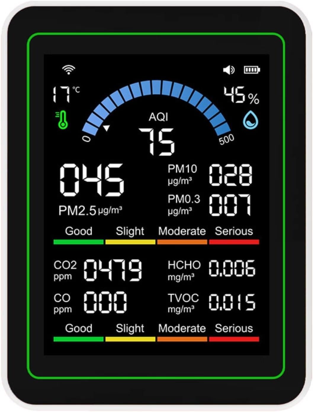 Tuya WiFi 10-in-1-Luftqualitätsmonitor mit CO-Formaldehyd-PM2,5-PM10-PM1,0-Sensoren, Temperatur- und Feuchtigkeitserkennung, 2,8-Zoll-TFT-Display (schwarz) – Bild 4