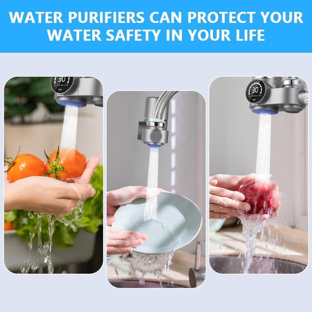 HOTUT Wasserfilter für Wasserhahn, Edelstahl-Leitungswasserfilter, Wasserfilter Trinkwasser mit Blaulicht, Trinkwasserfilter zur Entfernung von Chlor, Schwermetallen und schlechtem Geschmack – Bild 7