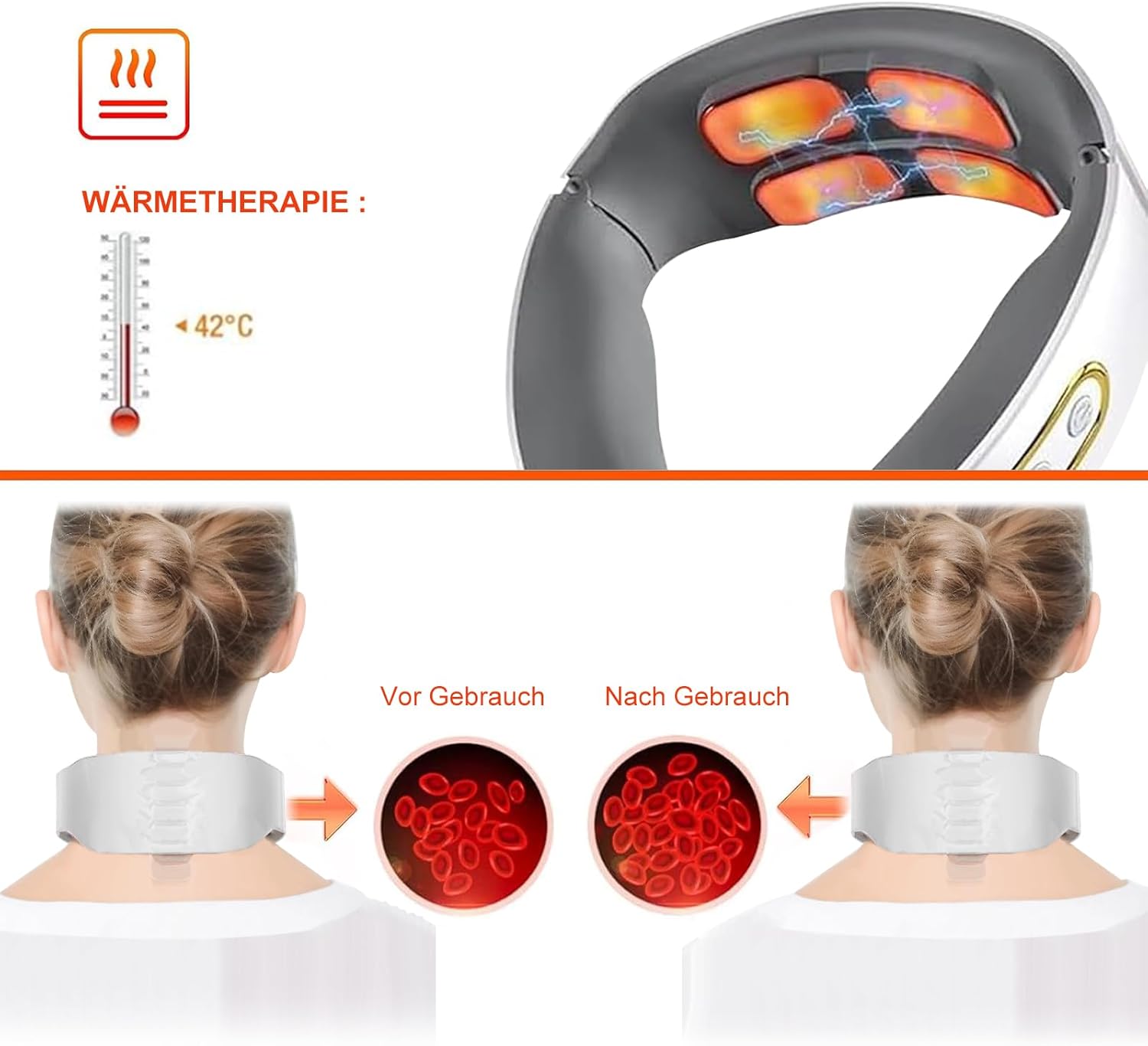 Massagegerät, 4D Bionische Hand Nackenmassagegerät, Elektrisches Shiatsu Massagegerät mit Wärme 3 Modi & 2 Heizstufen, Tiefenmassage für Nacken & Schultern (Weiß) – Bild 3