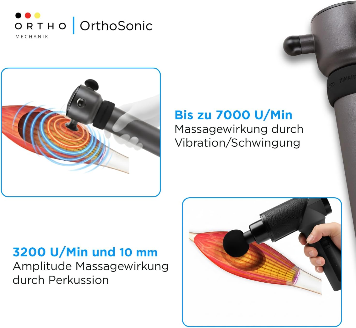 OrthoMechanik Sonic - Schallwellenmassagegerät 7000 U/min | Sanft, aber tiefenwirksam – Alternative zur Massagepistole – Bild 3