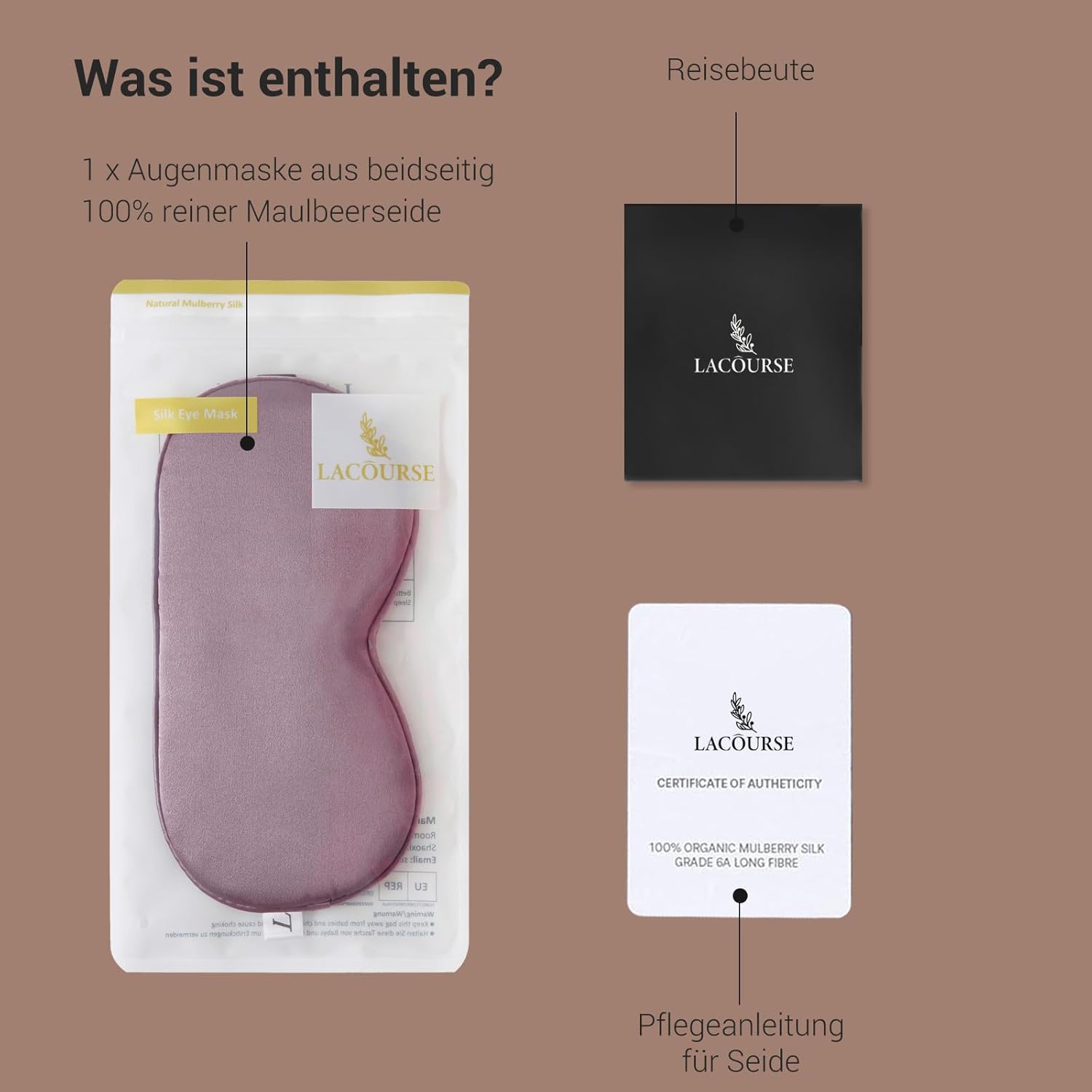 Schlafmaske aus 100 % Bio-Seide zum Schlafen mit Reisetasche, beidseitig aus 19-Momme-Seide, verstellbare Augenmaske, Schlafmaske für Frauen, Grau-Lila – Bild 4