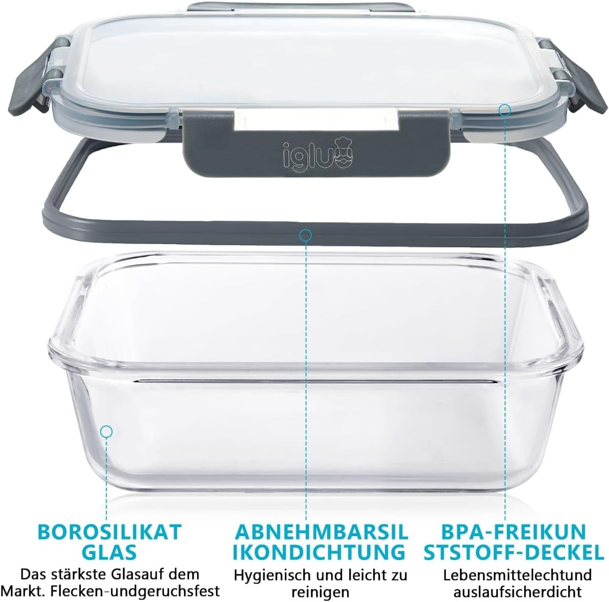 Igluu Meal Prep Frischhaltedosen aus Glas mit BPA-freien Deckeln (12 Stück) – mikrowellen-, ofen-, gefrierschrank-, spülmaschinenfest, auslaufsicher – verschiedene Größen – langlebiges Borosilikatglas – Bild 5