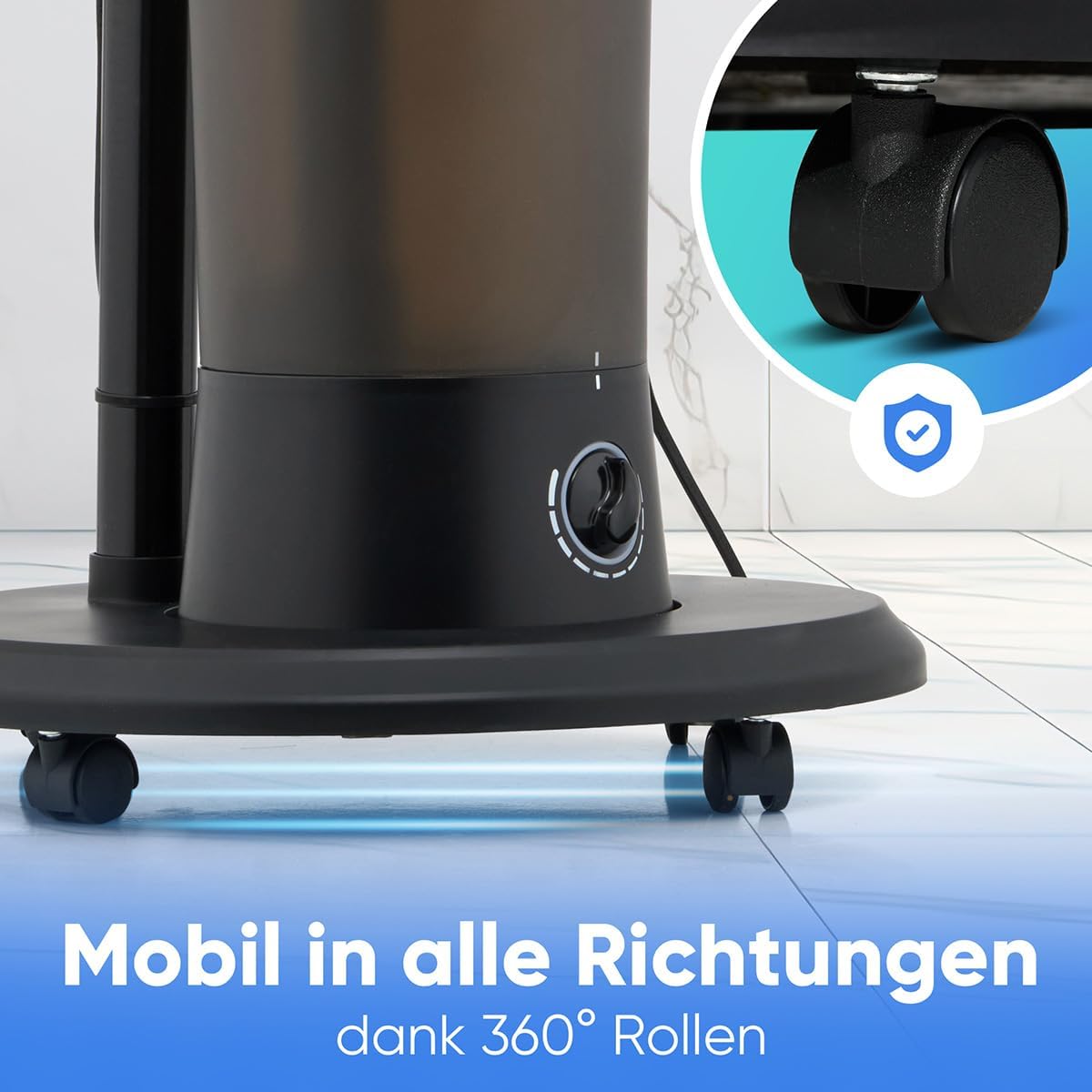 ProfiCare Leise Ventilator mit Luftbefeuchter, Schwenkfunktion, Höhe und Winkel verstellbar, 3 Stufen, Timer, Standventilator, sehr leise, Ventilator mit Fernbedienung, Ventilator PC VL 3142 LB – Bild 6