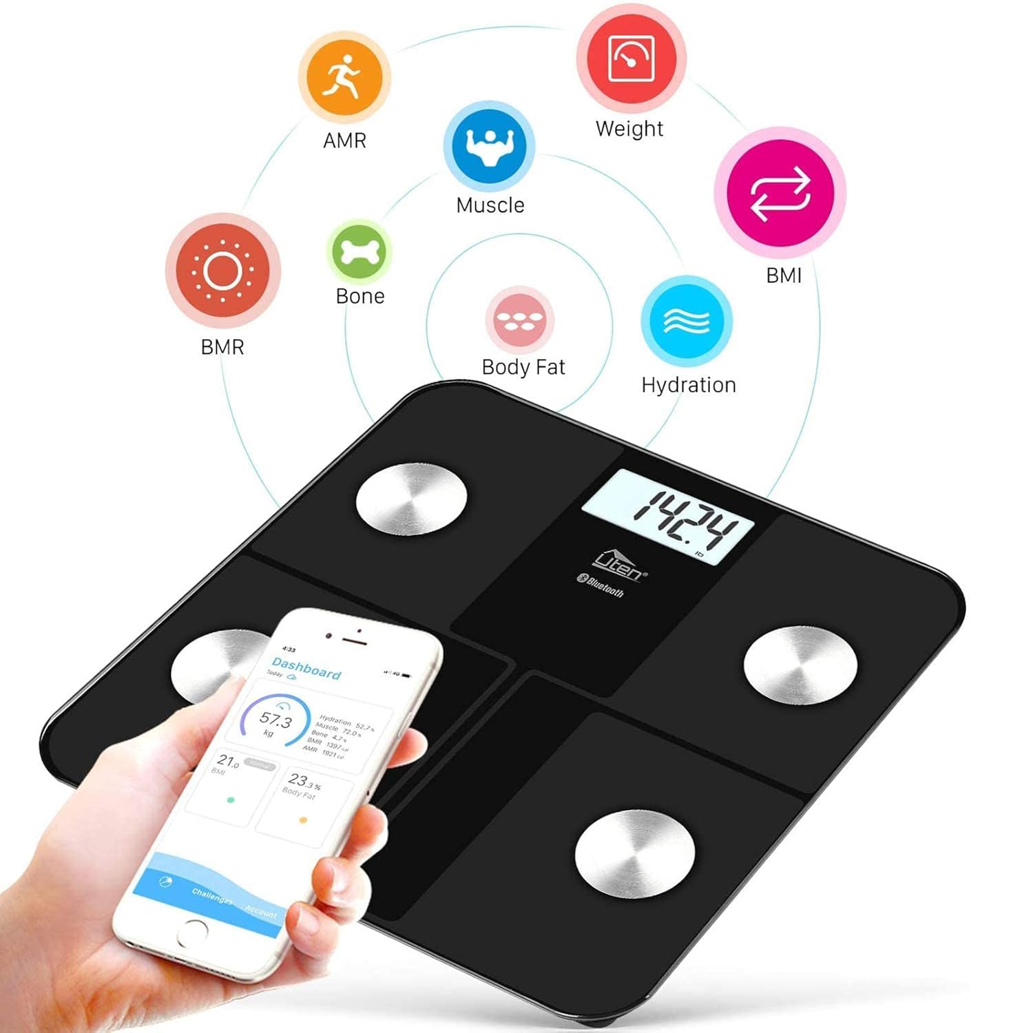 Digitale Personenwaage Körperfettwaage Uten Bluetooth Körperwaage Digitale Körperanalysewaage mit App Körperanalysegerät Gewichtswaage 180 kg 400 lb – Bild 2