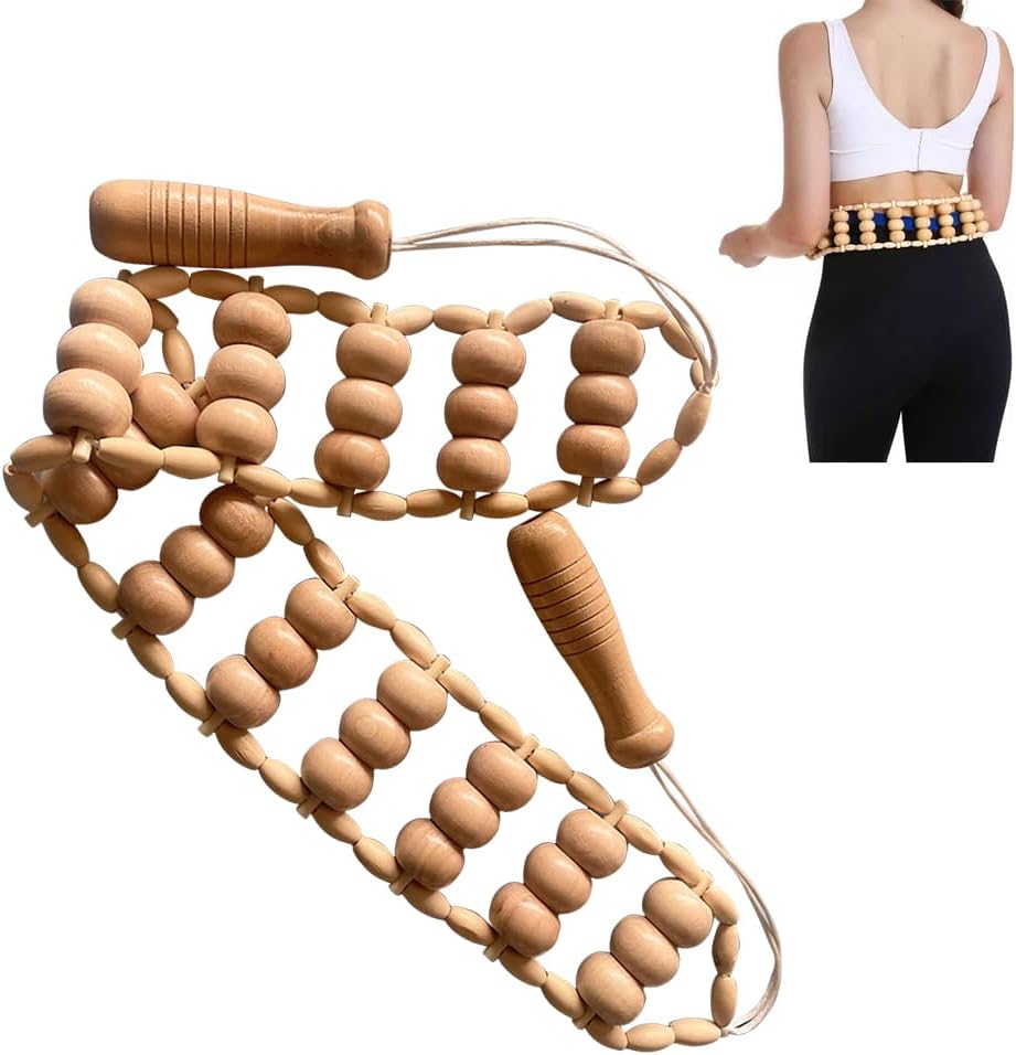 mizikuu Massageroller Rücken mit Griff, Holzmassagegerät, Anti-Cellulite-Rückenmassagegerät, Maderotherapie-Faszienrolle mit Griff, Massagerolle für Nacken, Beine, Rücken