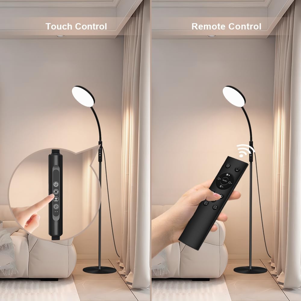 Mojimdo Stehlampe 20000 Lux Tageslichtlampe – Flexible, dimmbare LED-Lichttherapielampe mit 5 Farben, 10 Helligkeitsstufen und Timer – Ideal für Schlafzimmer, Wohnzimmer und Büro – Schwarz – Bild 4