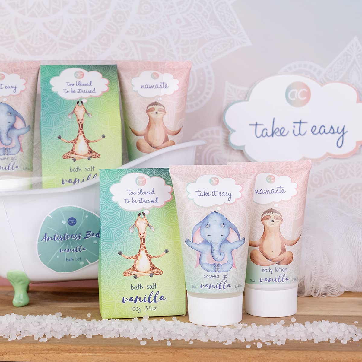 Accentra Anti-Stress Bade- und Duschset mit Vanilleduft, Geschenkset zur Entspannung für Frauen zum Geburtstag oder Weihnachten, 5-teiliges Wellness-Geschenk- und Pflegeset mit Mini-Deko-Badewanne – Bild 2