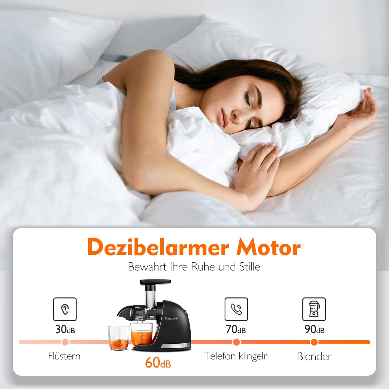 AMZCHEF Entsafter Gemüse und Obst Testsieger – Entsafter Slow Juicer mit umgekehrter Kaufunktion – schonendes Zerkleinern ohne Filter – elektrischer Entsafter mit Bürste und 2 Tassen – mattschwarz – Bild 7