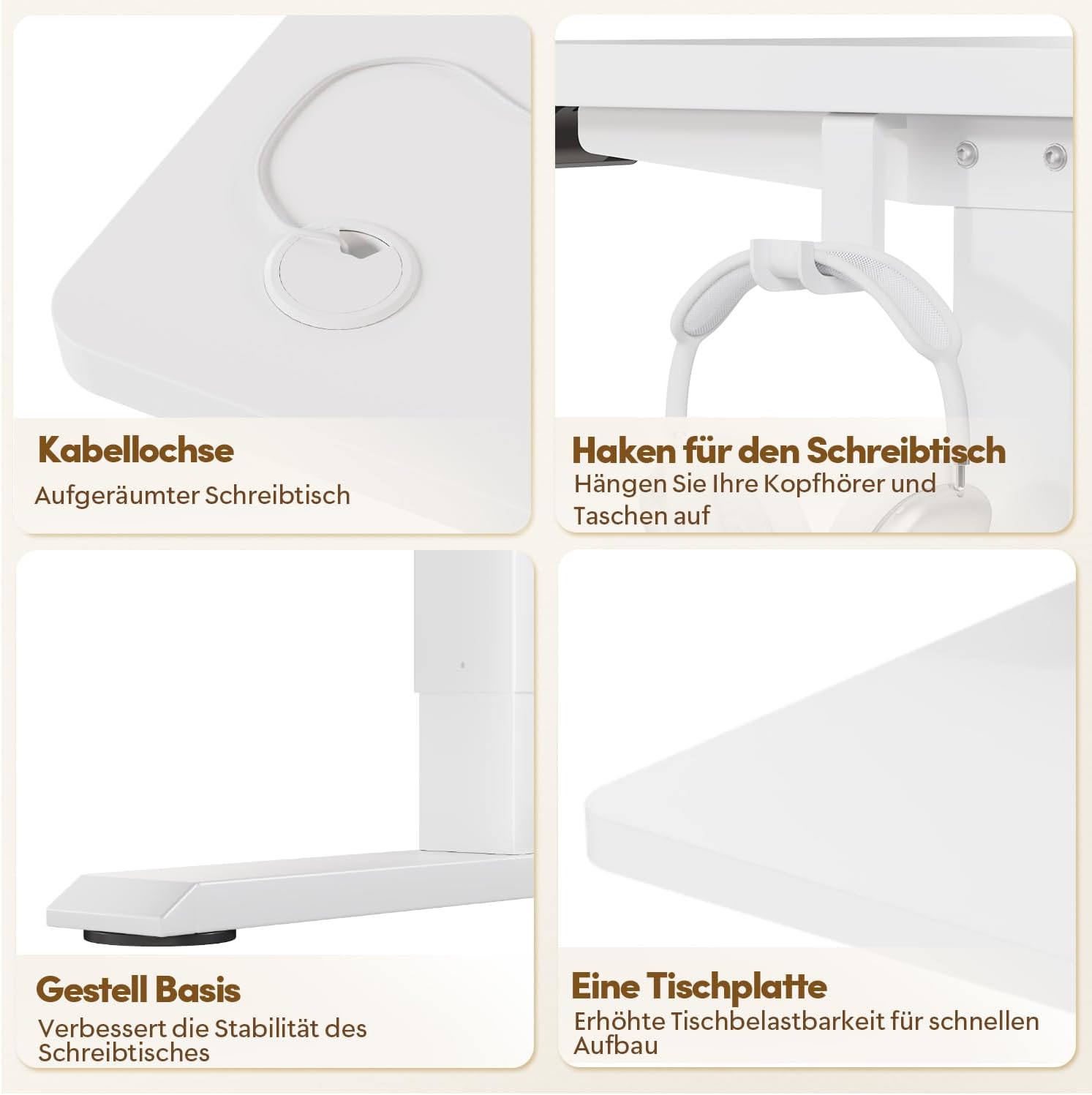 JUMMICO Elektrisch höhenverstellbarer Schreibtisch – Stehsitztisch mit Memory-Funktion & kompletter Tischplatte, Computertisch für Büro & Zuhause, 110 x 53 cm, Weiß – Bild 8