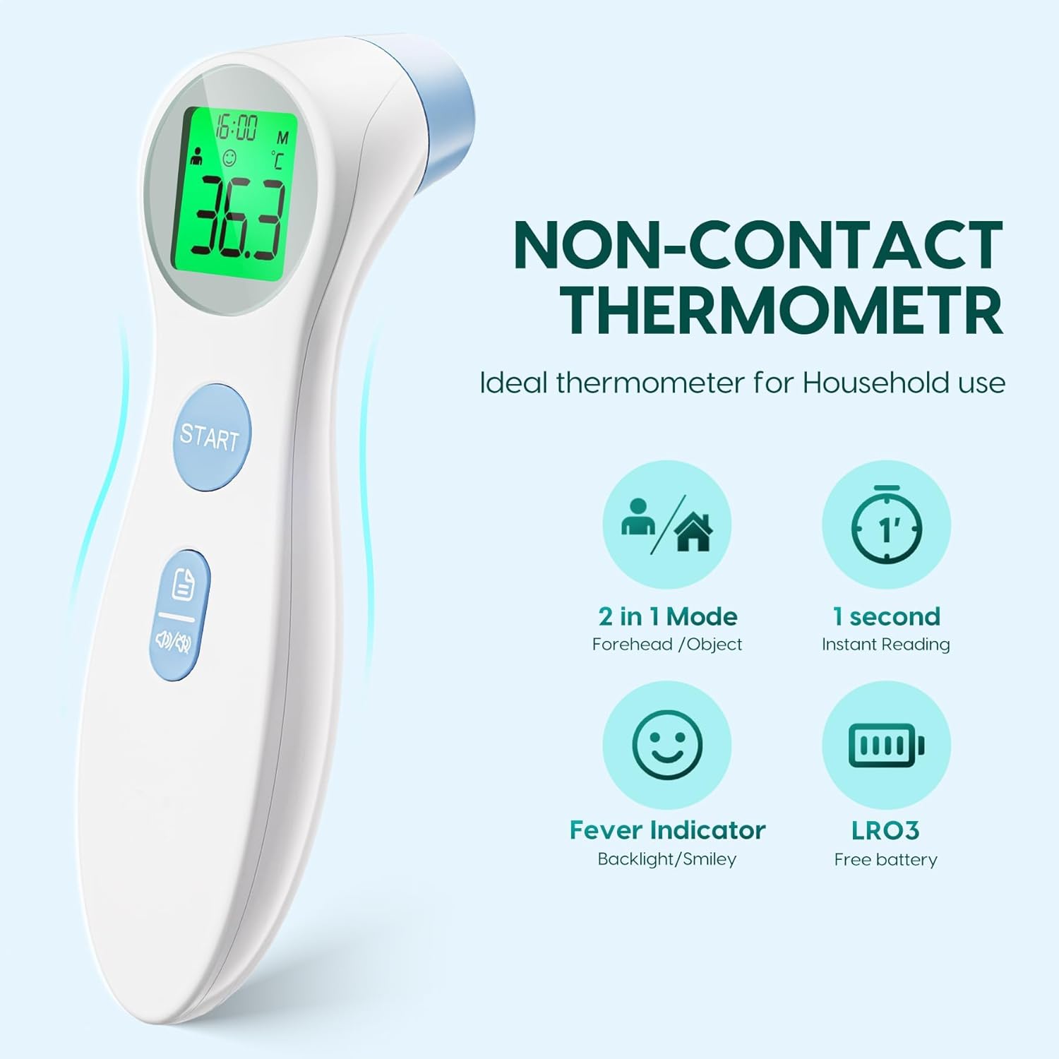 Fieberthermometer für Babys, Kinder und Erwachsene, kontaktloses Stirnthermometer, Infrarot-Thermometer mit sofortiger genauer Ablesung, Fieberalarm, Blau – Bild 2