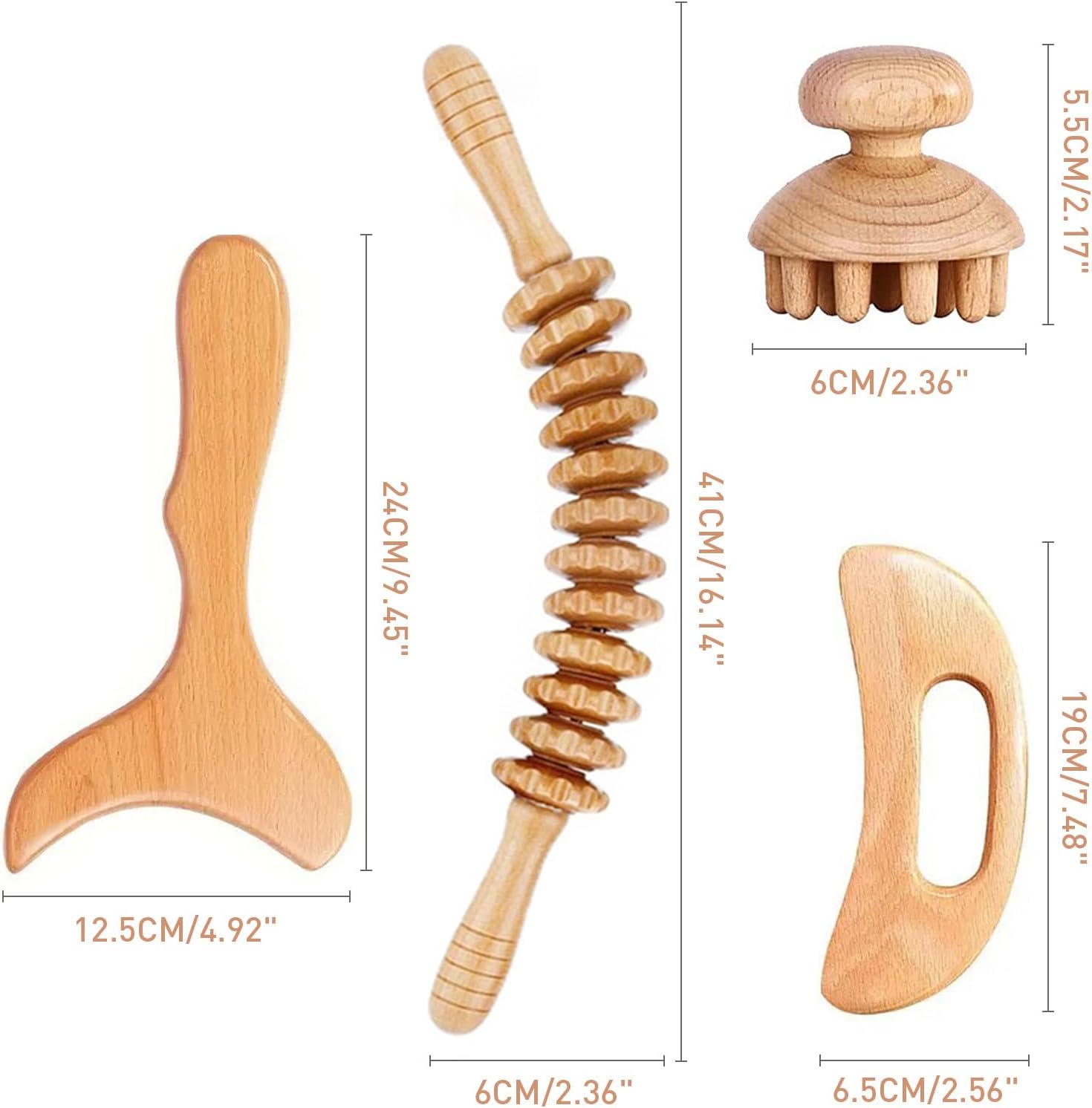 Faszienrolle Holz-Massagerolle mit Griff, Lymphdrainage Cellulite-Massagegerät, 4 Stück Maderotherapie-Holz für Rücken, Nacken, Beine & Lymphdrainage, Massagerolle zur Muskelentspannung – Bild 6