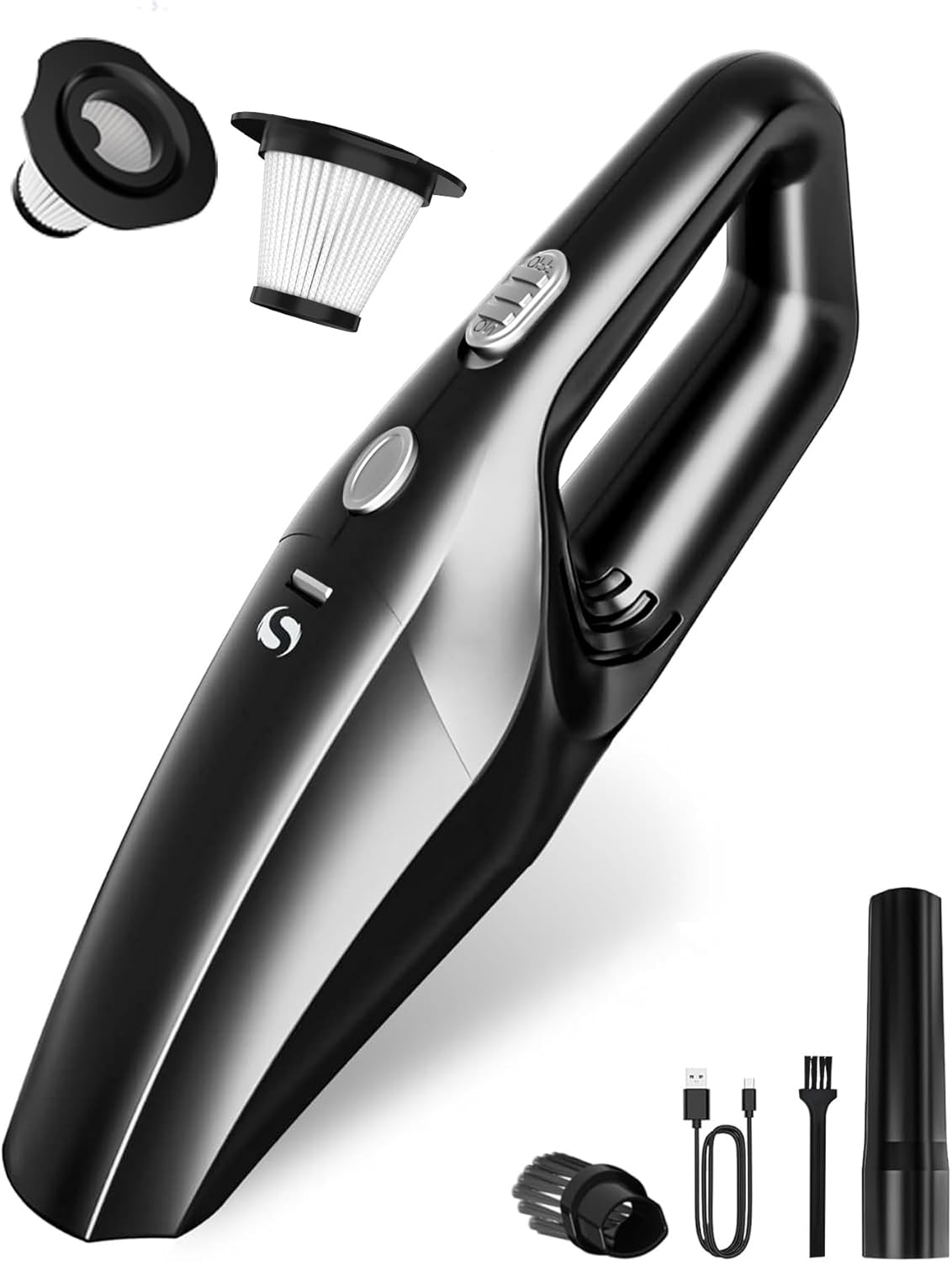 Handstaubsauger, Handstaubsauger Akku, kabellos, Mini-Staubsauger, Autostaubsauger, wiederaufladbar mit waschbarem HEPA-Filter, für Auto, Zuhause, Büro, für Damen und Herren, Schwarz