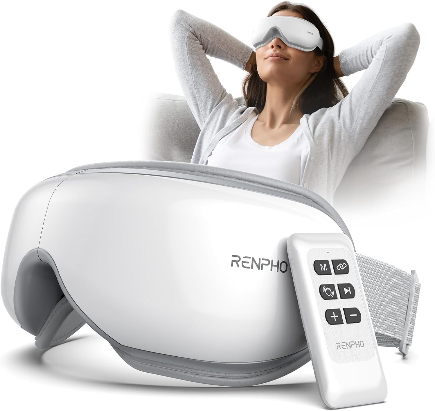 RENPHO Eyeris 1-Augenmassagegerät mit Fernbedienung, Wärme, Vibration und Bluetooth Musik, Wiederaufladbare Augenmaske zur Linderung von Augenschmerzen, Trockene Augen, Geschenke für Frauen & Männer