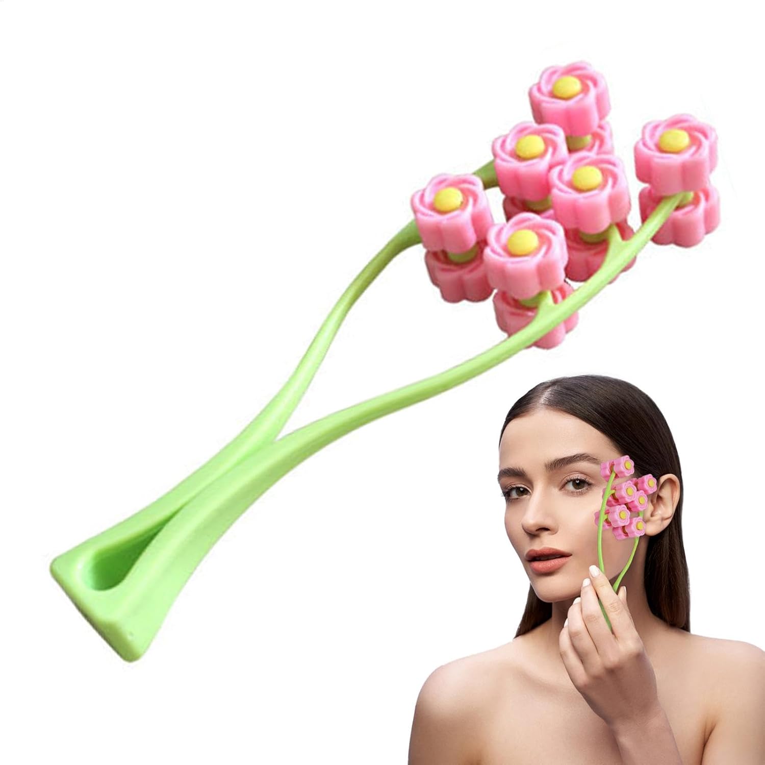 Gesichtsmassageroller | Y-förmiges Handmassagegerät | Tragbares manuelles Entspannungsgerät, elastischer 3D-Blumenroller für die Hautpflege