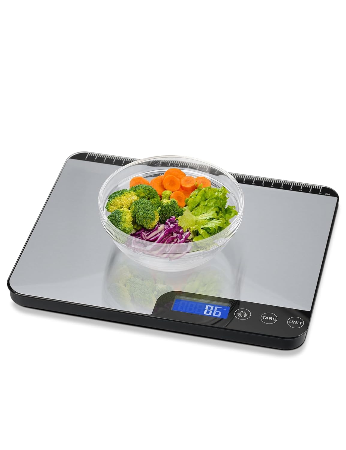 Digitale Küchenwaage 20 kg, große Wiegefläche, Digitalwaage mit Lineal, professionelle elektronische Waage, Edelstahl-Haushaltswaage, Lebensmittelwaage, Tara-Funktion, kein USB, 5 Einheiten, LCD inklusive Batterien – Bild 8