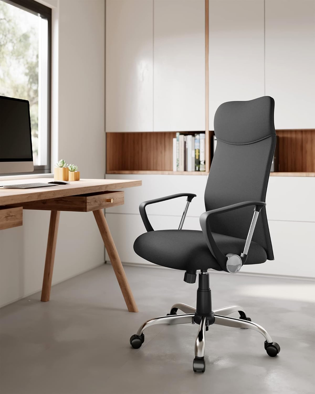 SONGMICS Bürostuhl, ergonomischer Drehstuhl, gepolsterter Sitz, Stoffbezug, verstellbar und neigbar – Bild 2