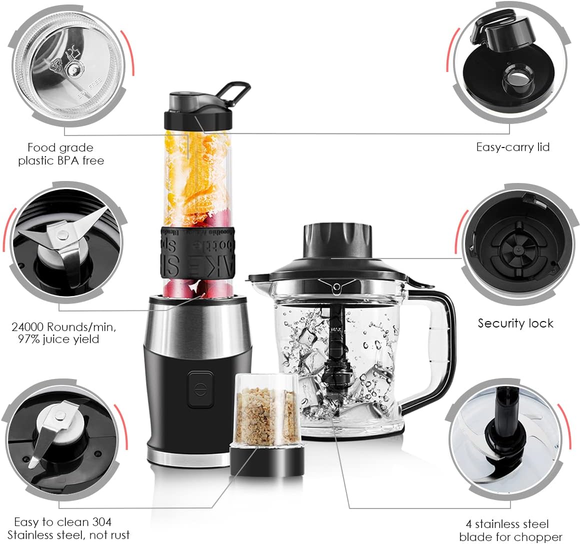 WAWORIO Mixer Smoothie Maker, 700 Watt Standmixer, Smoothie Mixer, Multifunktions Smoothie Maker, Fleischzerkleinerer, Eiscrusher/Kaffeemühle mit 570 ml Sportflasche, BPA-freies Tritan – Bild 7
