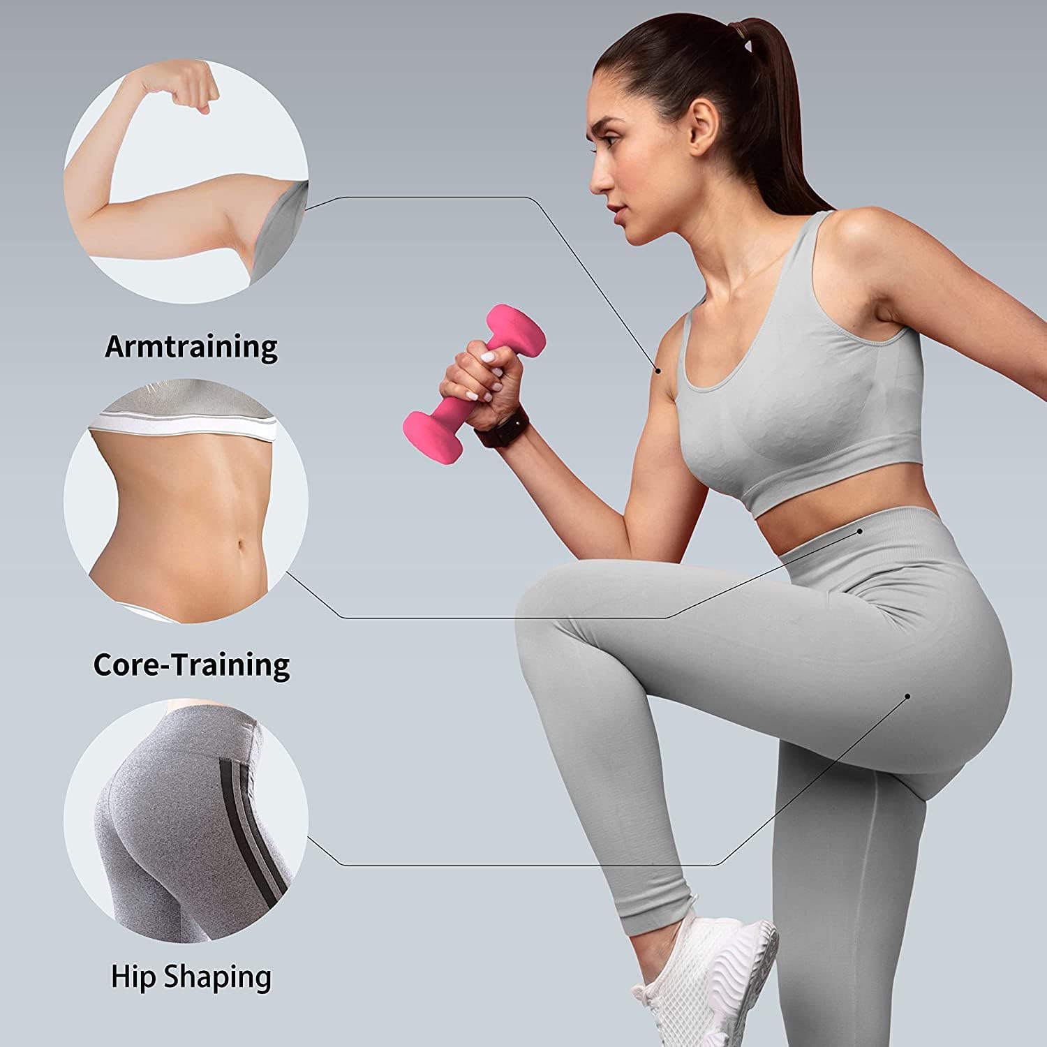 Proiron Neopren-Hantel-Set, kleine Hanteln (2er-Set) für Damen, Gymnastik, Yoga, Pilates und Kinder – Bild 4