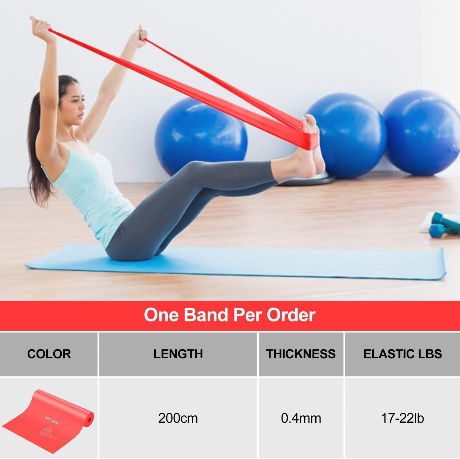 Fitnessbänder, Gymnastikband, 2 m lang, starke Widerstandsbänder, Fitnessbänder, ideal für Yoga, Pilates, Krafttraining, Fitnessband für Damen und Herren, mit Trainingsanleitung (rot) – Bild 3