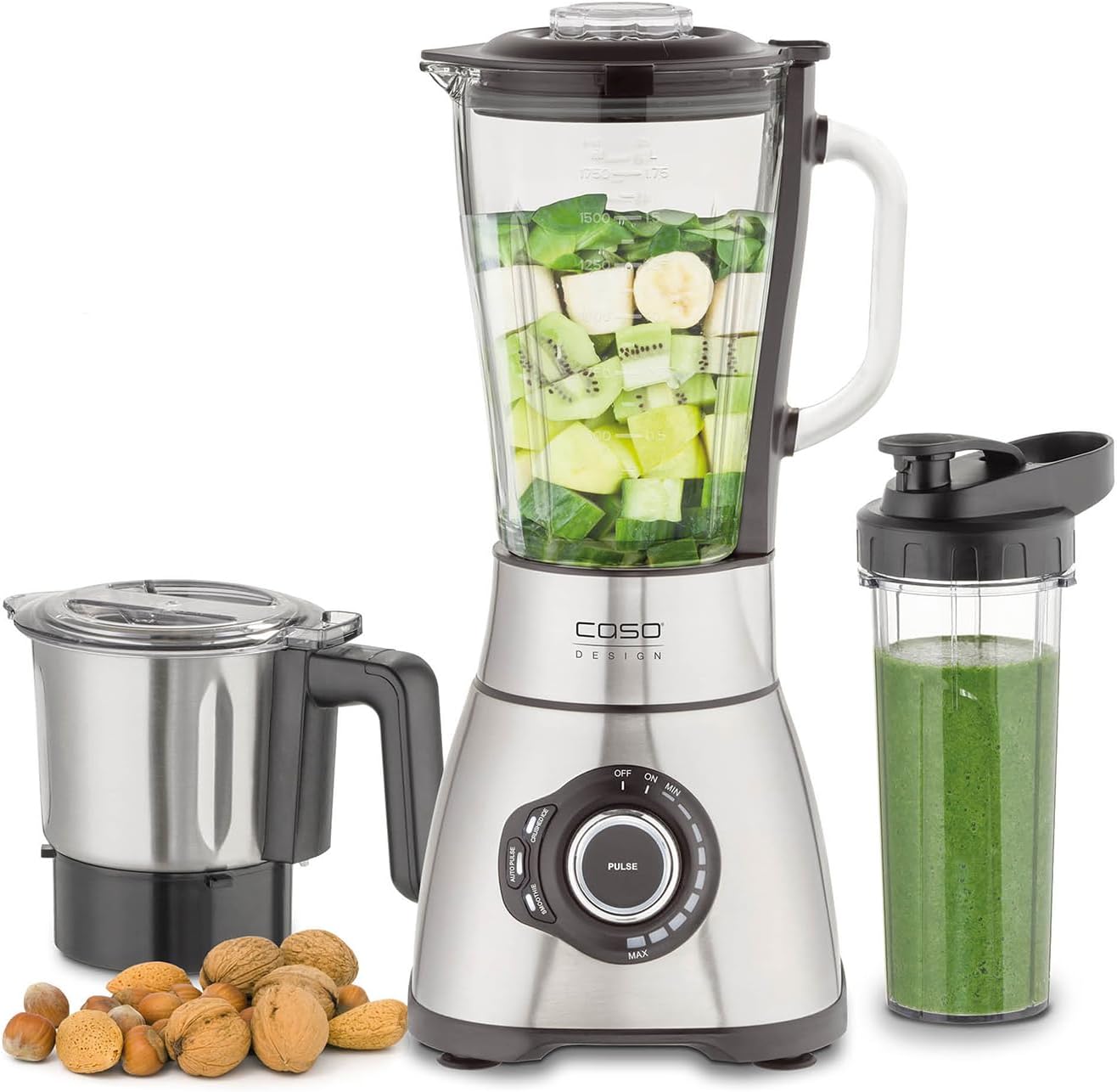 CASO B 1800 PowerBlender Set – Standmixer, 28.000 U/min, Glasbehälter 1,75 L, inklusive Trinkflasche und Zerkleinerer, Mixer Testsieger mit „Sehr gut“, Edelstahl – Bild 2