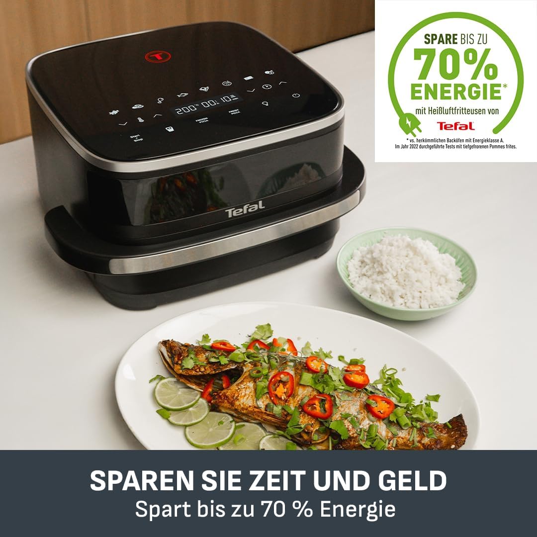 Tefal Easy Fry XL Oberflächen-Heißluftfritteuse – Airfryer mit Sichtfenster und XL-Kochfläche (bis zu 1 kg), digitales Bedienfeld, extra knusprig, energieeffizient und schnell, antihaftbeschichtet, kompakt, Pizzaofen FW4018 – Bild 9