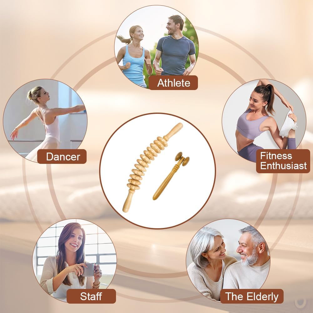 ACWOO Holz-Faszienrolle, 2 Stück Holz-Massagerolle, Anti-Cellulite-Massagegerät für Muskelentspannung, Körperformung, Gua-Sha-Massage – Bild 7