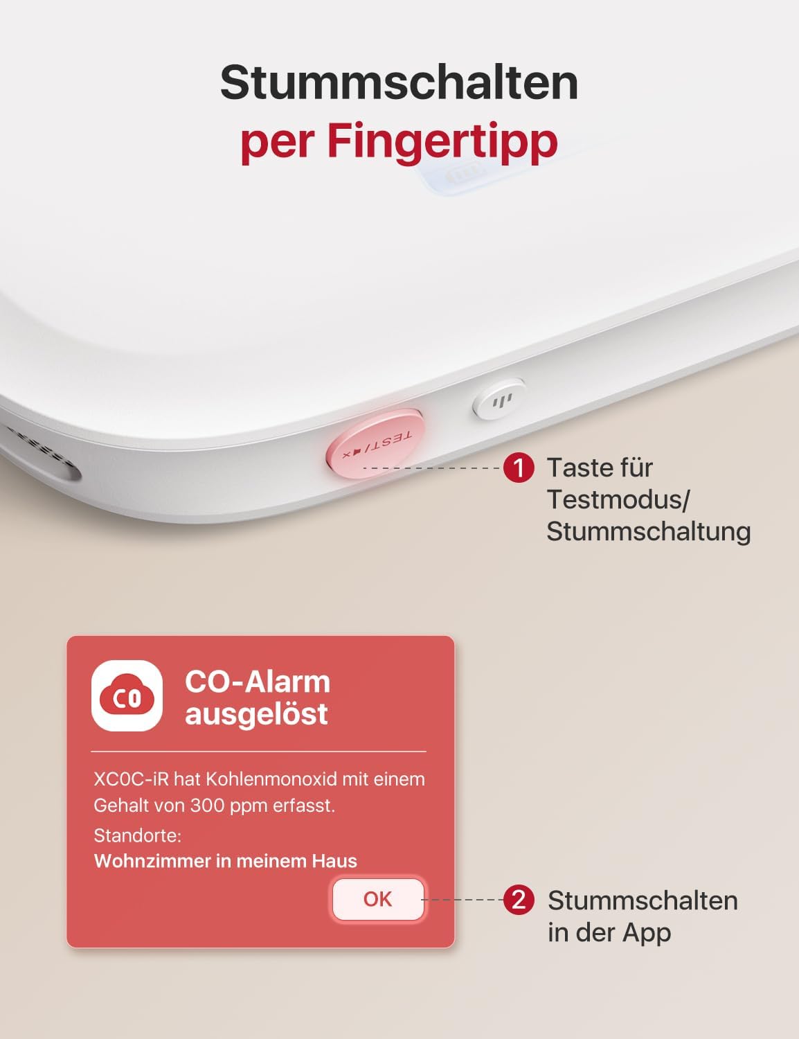 X-Sense Smarter Kohlenmonoxidmelder XC0C-iR, TÜV Rheinland zertifiziert, Stummschaltung per App, CO-Melder mit LCD-Digitalanzeige, Kohlenmonoxidmelder mit austauschbarer Batterie, 1 Stück – Bild 7