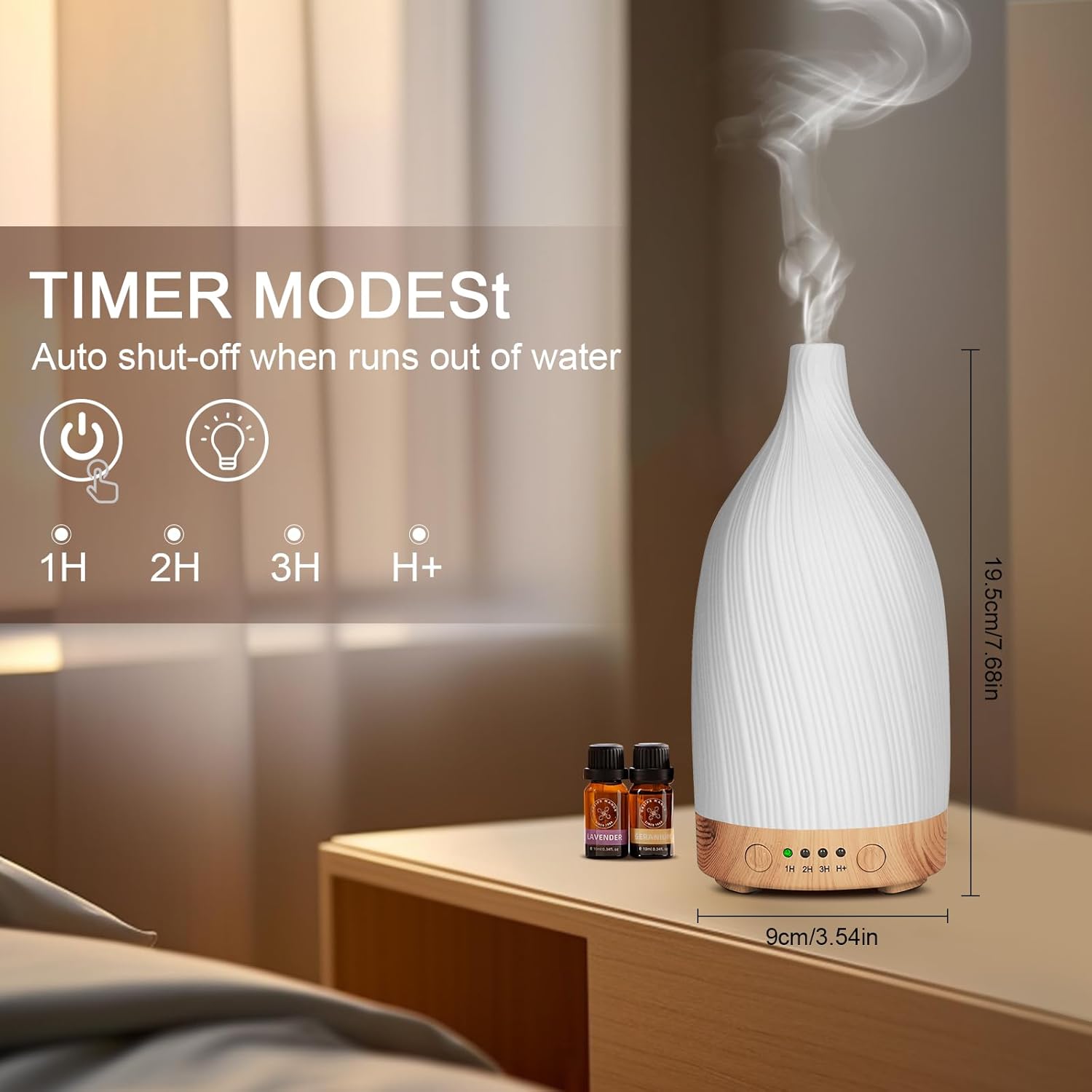 Aromadiffusor, GuKKK Weißer Keramikdiffusor für ätherische Öle, Aromatherapie-Düfte, Luftbefeuchter mit einstellbarem Nebelmodus, 7-Farben-LED, Timer-Einstellung, für Schlafzimmer, Yoga, Büro (100 ml) – Bild 4
