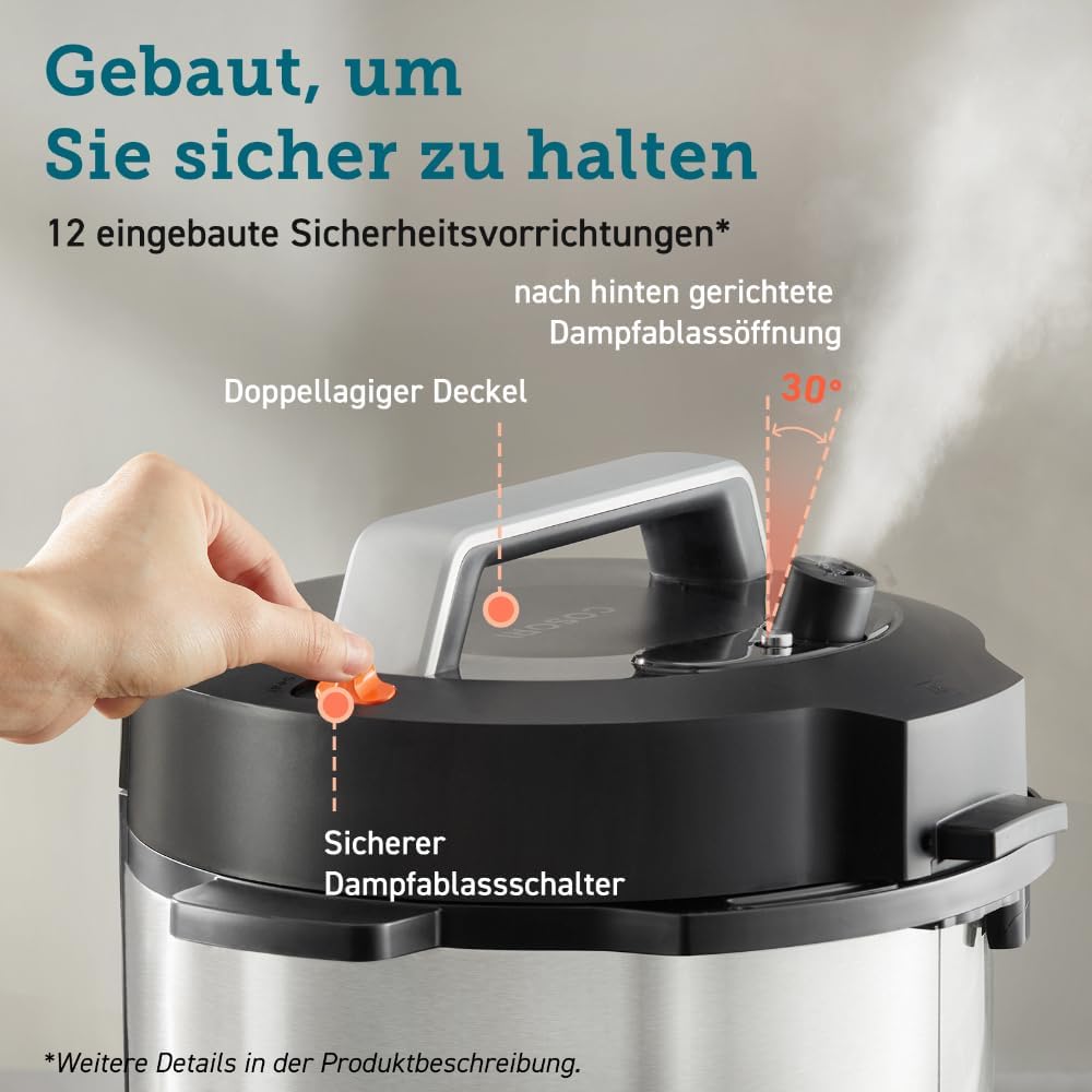 COSORI Schnellkochtopf, Keramikbeschichtung, 9-in-1, Multikocher mit 14 Funktionen, Schnellkochtopf 5,7 l, Reiskocher, Dampfgarer, Joghurtbereiter, Slow Cooker und Sous Vide, Rezeptbuch, Edelstahl – Bild 5