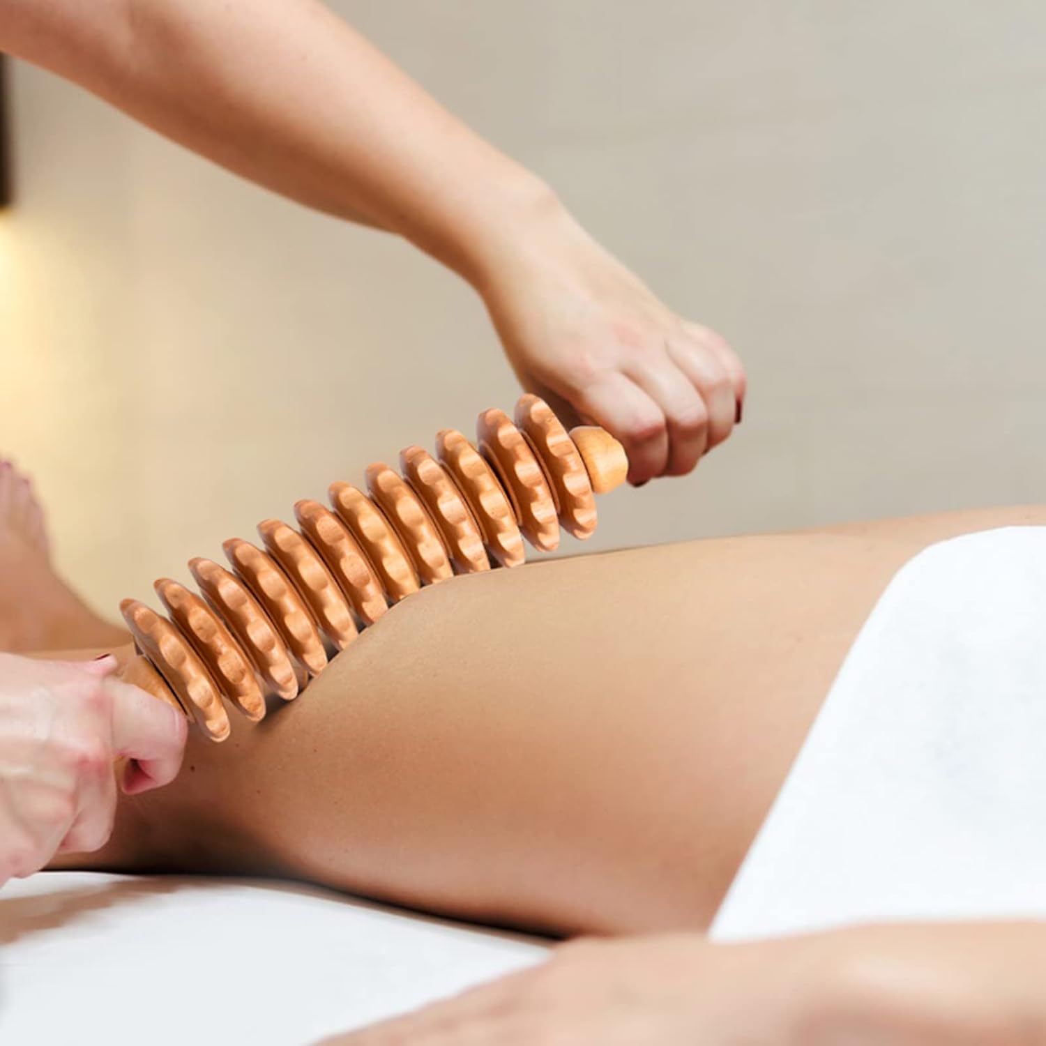 Massagerolle aus Holz, Faszienstab Holz aus Buchenholz, Faszienrolle mit Griff – Cellulite-Massagegerät Maderotherapie Lymphdrainagegerät – Bild 2