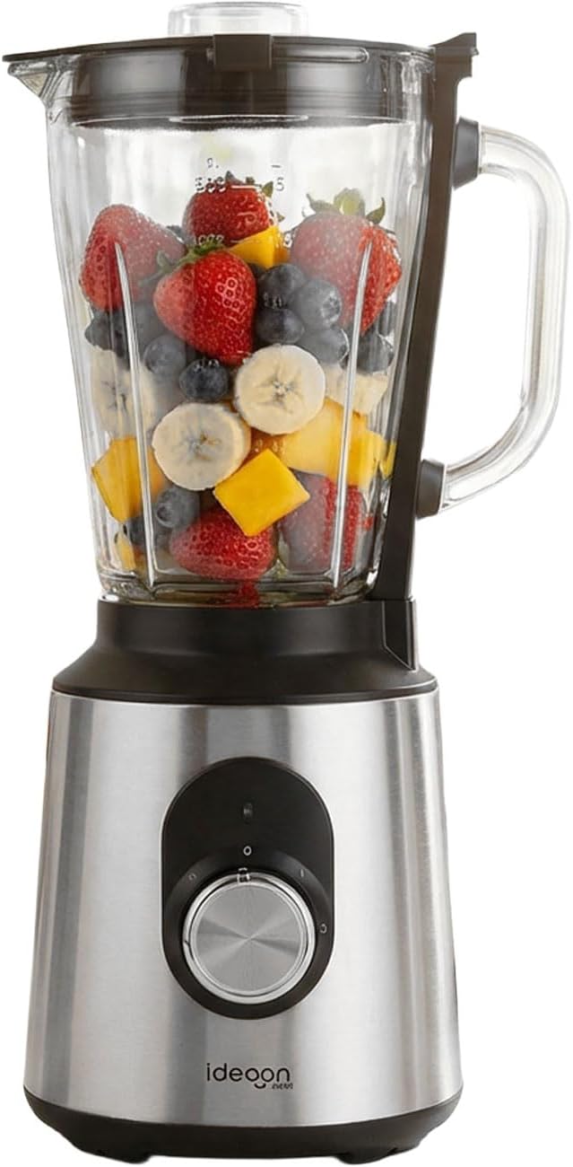 ideoon Edelstahl-Power-Standmixer mit 1,5-l-Glasbehälter, Küchenmixer, 1000 W für Shakes, Smoothies, Saucen oder Zerkleinern von Obst und Gemüse – Bild 2