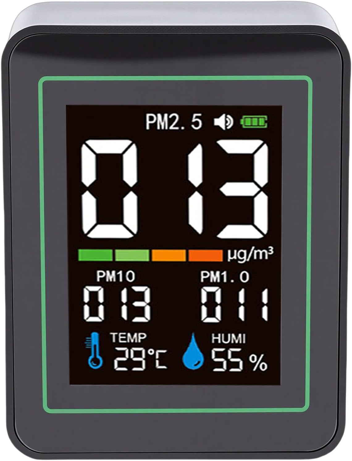 Bewinner Luftqualitätsmonitor 5-in-1: PM2,5 PM10 PM1,0-Detektor mit Temperatur- und Feuchtigkeitssensor, Echtzeittester für Zuhause, Büro, Industrie, Labor