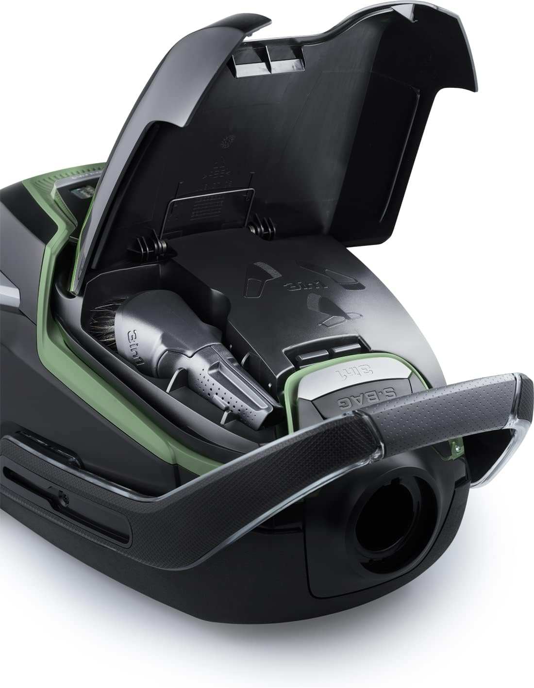 AEG VX9-2-ÖKO Staubsauger mit Beutel, 70 % recyceltes Material, inkl. Zusatzdüsen, 12 m, 700 Watt, nur 65 dB(A), 5 l Staubbeutelvolumen, waschbarer Filter, neue technische Ausführung, schwarz, grün. – Bild 2