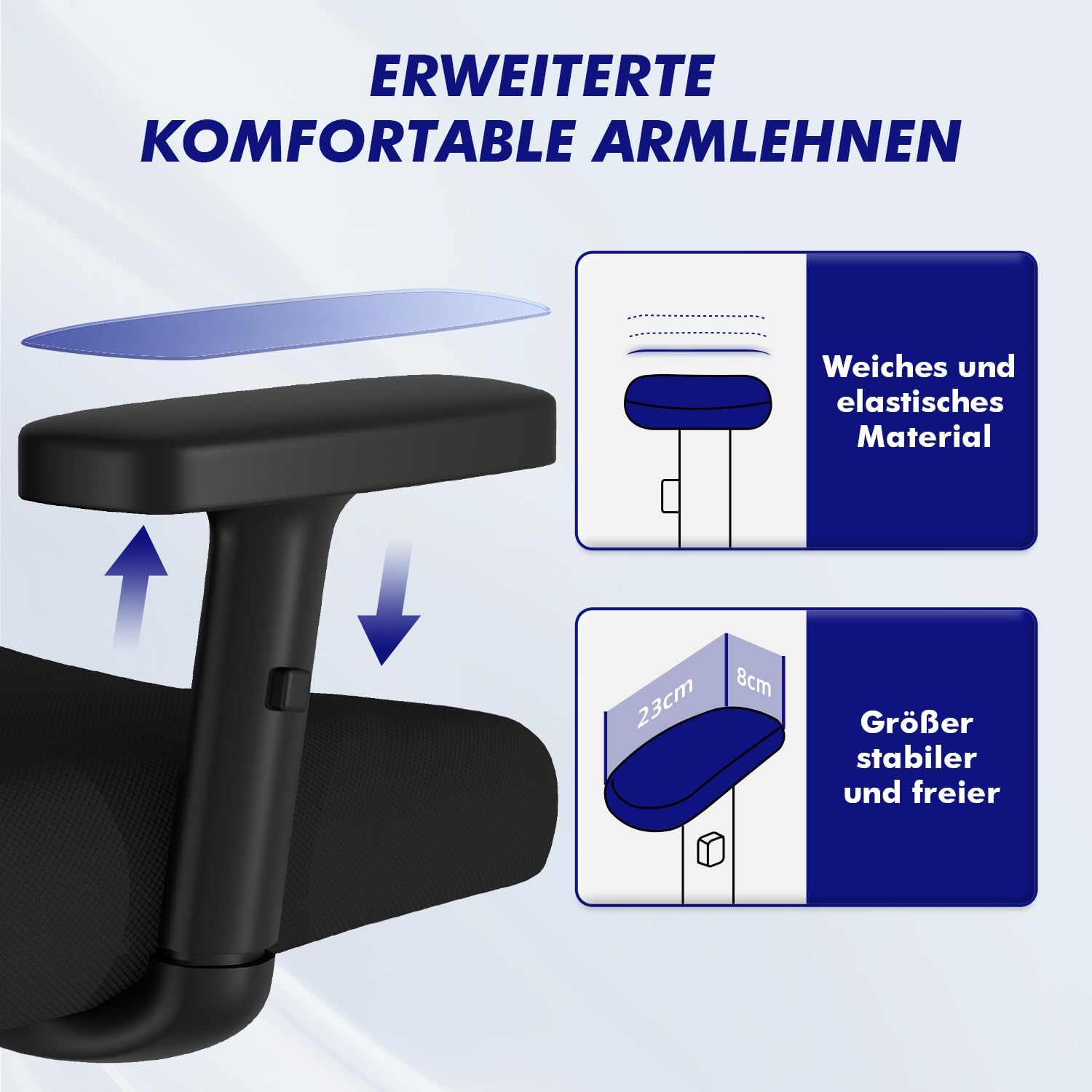 Daccormax Bürostuhl, Ergonomischer Schreibtischstuhl mit verstellbaren Armlehnen, weiche Lordosenstütze aus Naturschwamm und Kopfstütze, Chefsessel, Drehstuhl, Wippfunktion, 200 kg, Schwarz – Bild 7