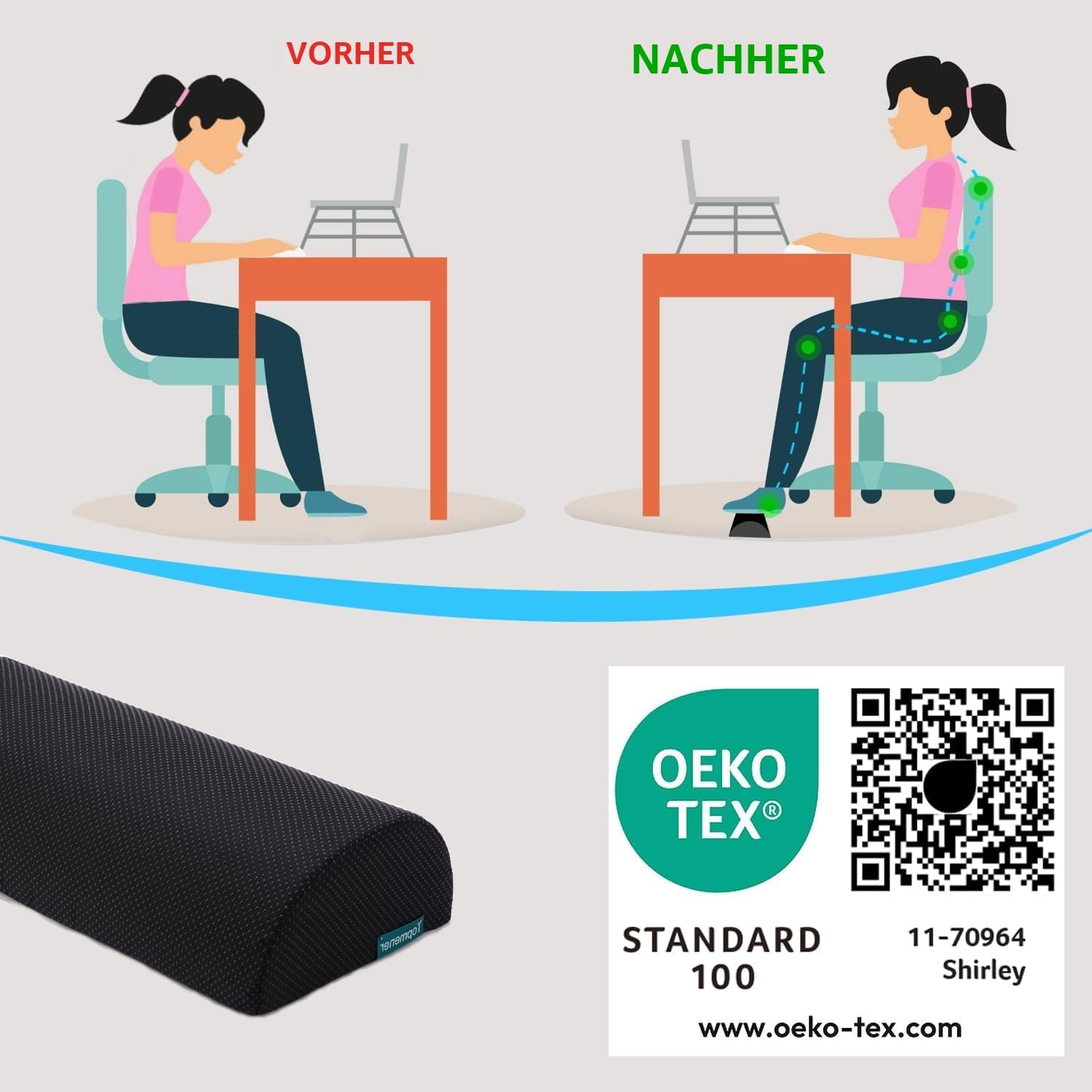 Fußstütze unter dem Schreibtisch, ergonomisches Fußstützenkissen mit Schwamm, hohe Dichte, verbesserte Körperhaltung und Stressabbau im Büro und Zuhause – Bild 2