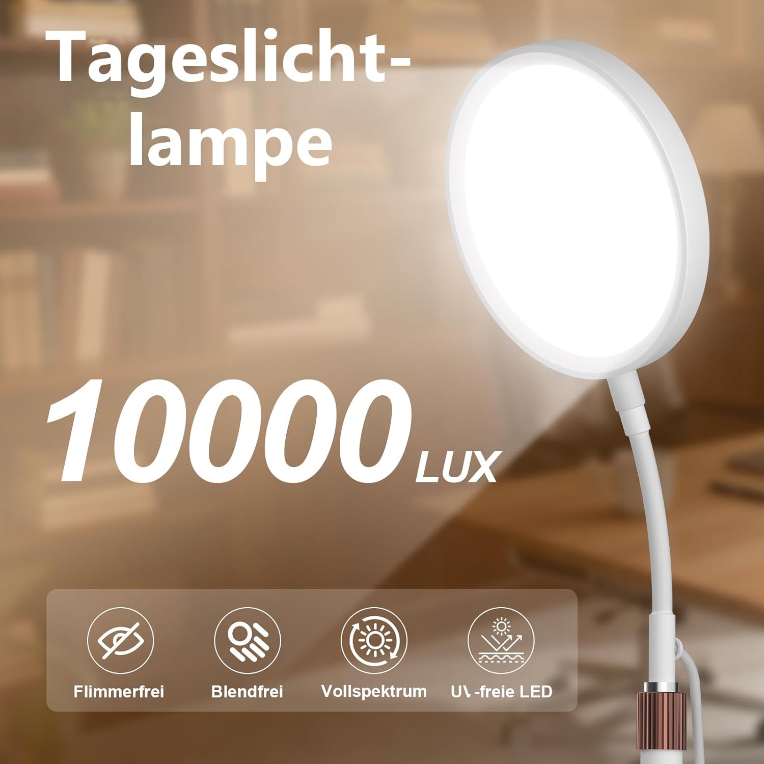 Tageslichtlampe, 10000 Lux, 3 Farbtemperaturen, 9 Helligkeitsstufen und Timer, ideal zum Lesen/Büro/Schlafzimmer (weiß) – Bild 2