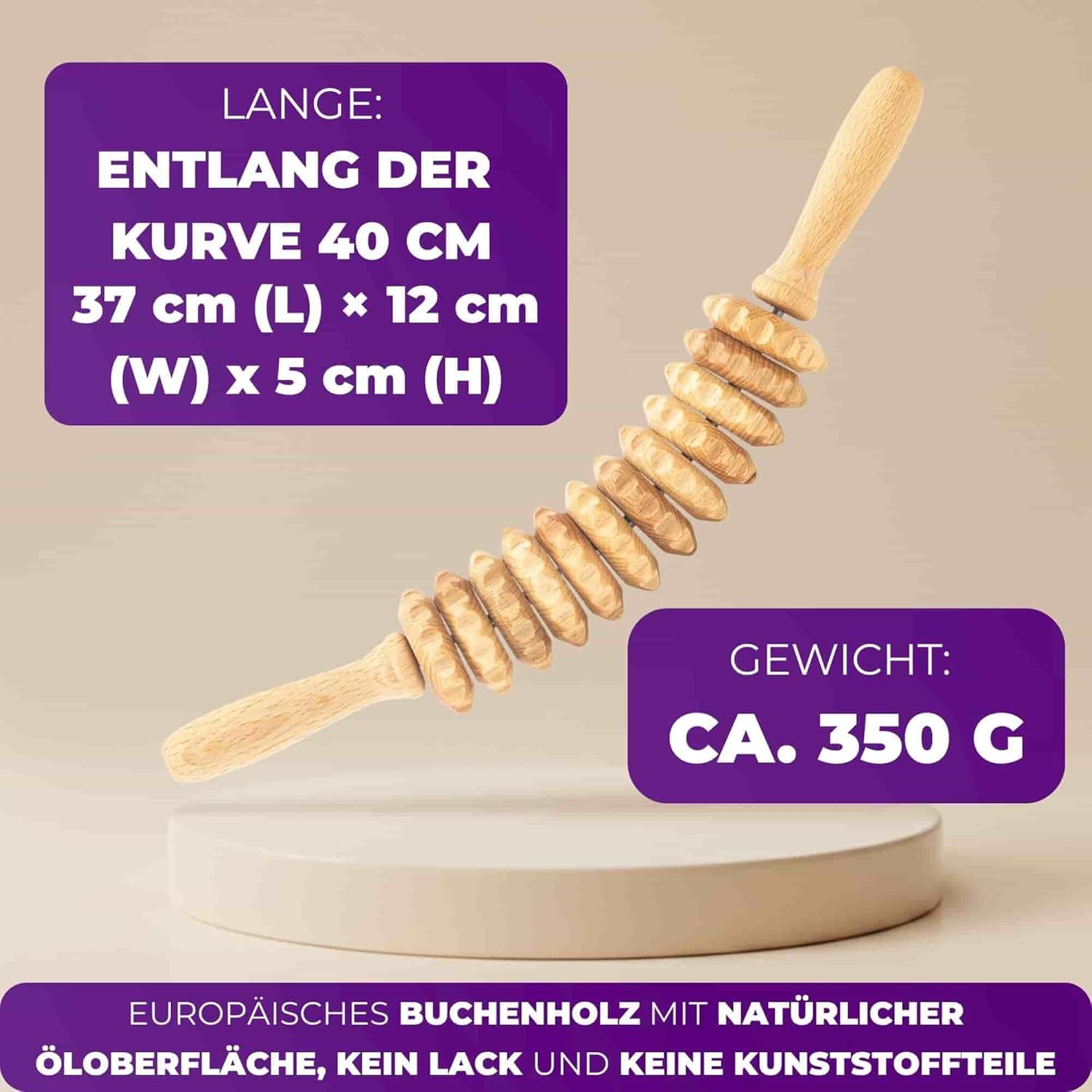 Tuuli Accessories Anti-Cellulite-Massageroller mit Griff, Maderotherapie aus Holz, für Beine, Oberschenkel, Bauch, Körper – Bild 2