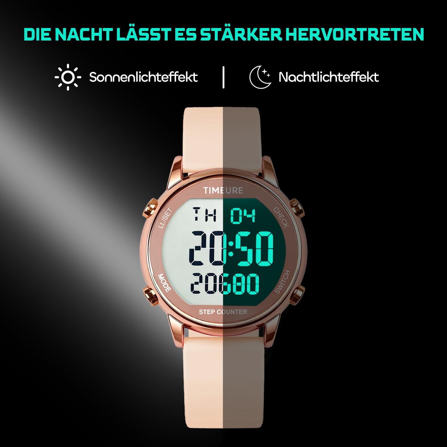 TU-2509 Schrittzähler-Uhr für Damen, Schrittzähler zum Gehen, keine App/Telefon erforderlich, wasserdichter Fitness-Kalorien-Tracker, Entfernungsmessung, Alarm, großes digitales Display, Uhr, TU-2509 – Bild 6