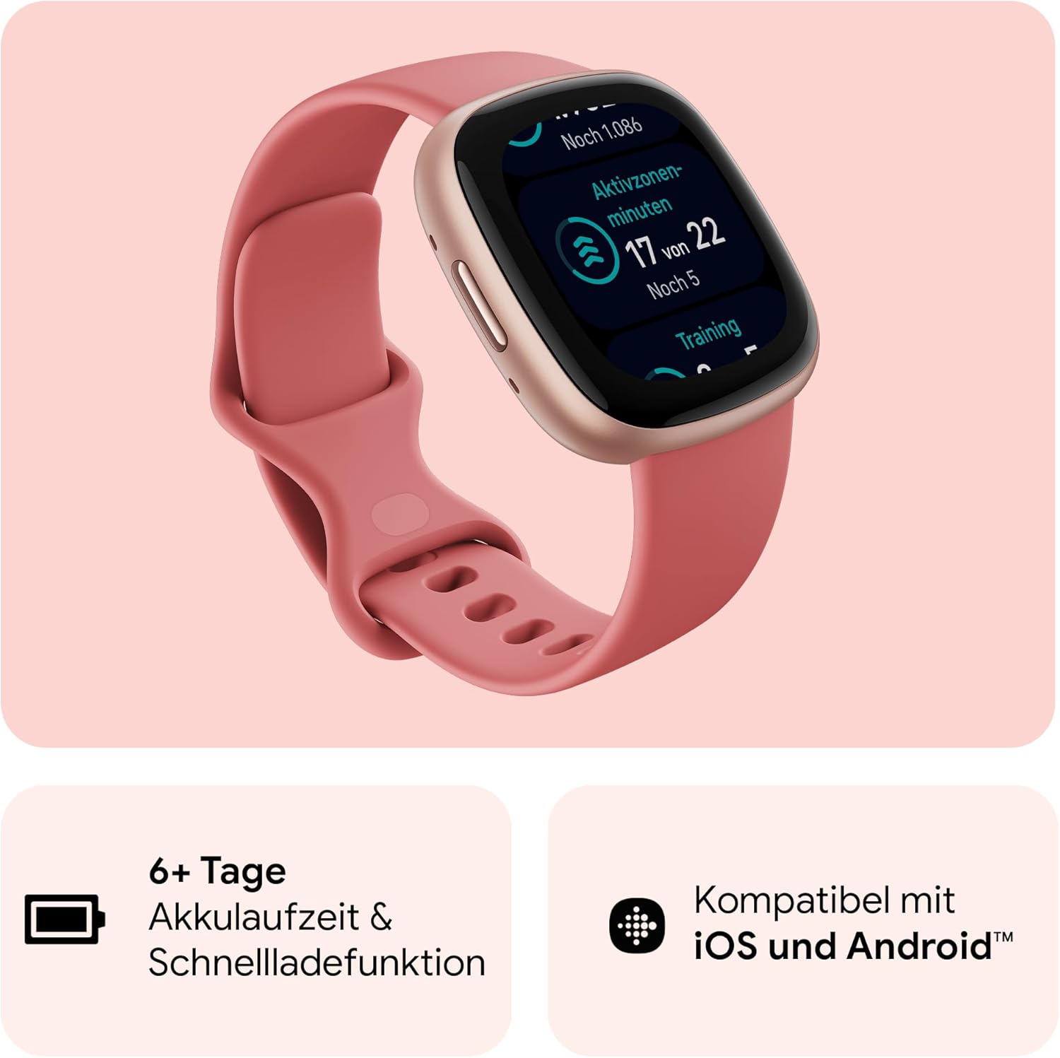 Google Fitbit Versa 4 – Smartwatch Damen/Herren – Fitness-Tracker mit integriertem GPS und Telefonfunktion, 6 Tage Akkulaufzeit, 40+ Trainingsmodi – Fitnessuhr kompatibel mit Android/iOS – Bild 2