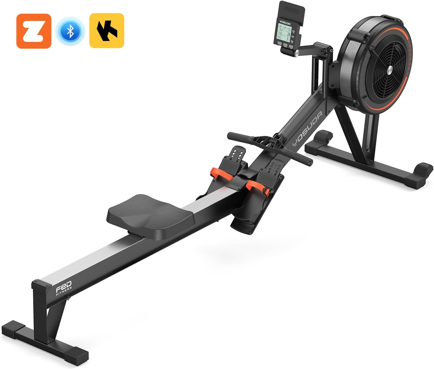 YOSUDA R2 Luft-Rudergerät für zu Hause, faltbar, selbstbetriebenes Display, 10 Widerstandsstufen, lange Schiene, 4-Wege-Display, Bluetooth und App, für große Benutzer, Luftwiderstand, Rudergerät – Bild 9