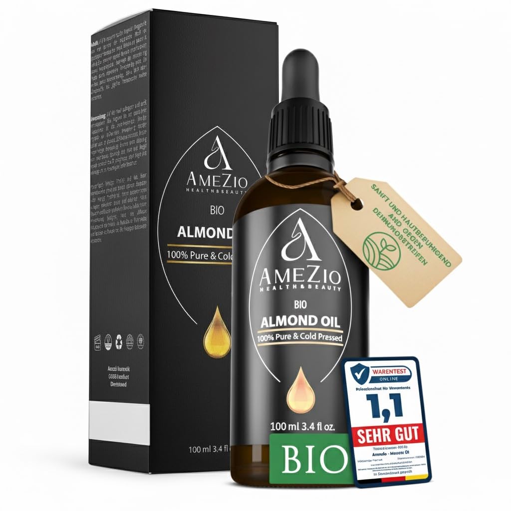 Kaltgepresstes Bio-Mandelöl, für Haare, Gesicht, Körper, Haut, Baby-Mandelöl, 100 % rein und nachhaltig, natürlich für Kosmetik, Hautpflege, vegan und tierversuchsfrei, hexanfrei, 100 ml