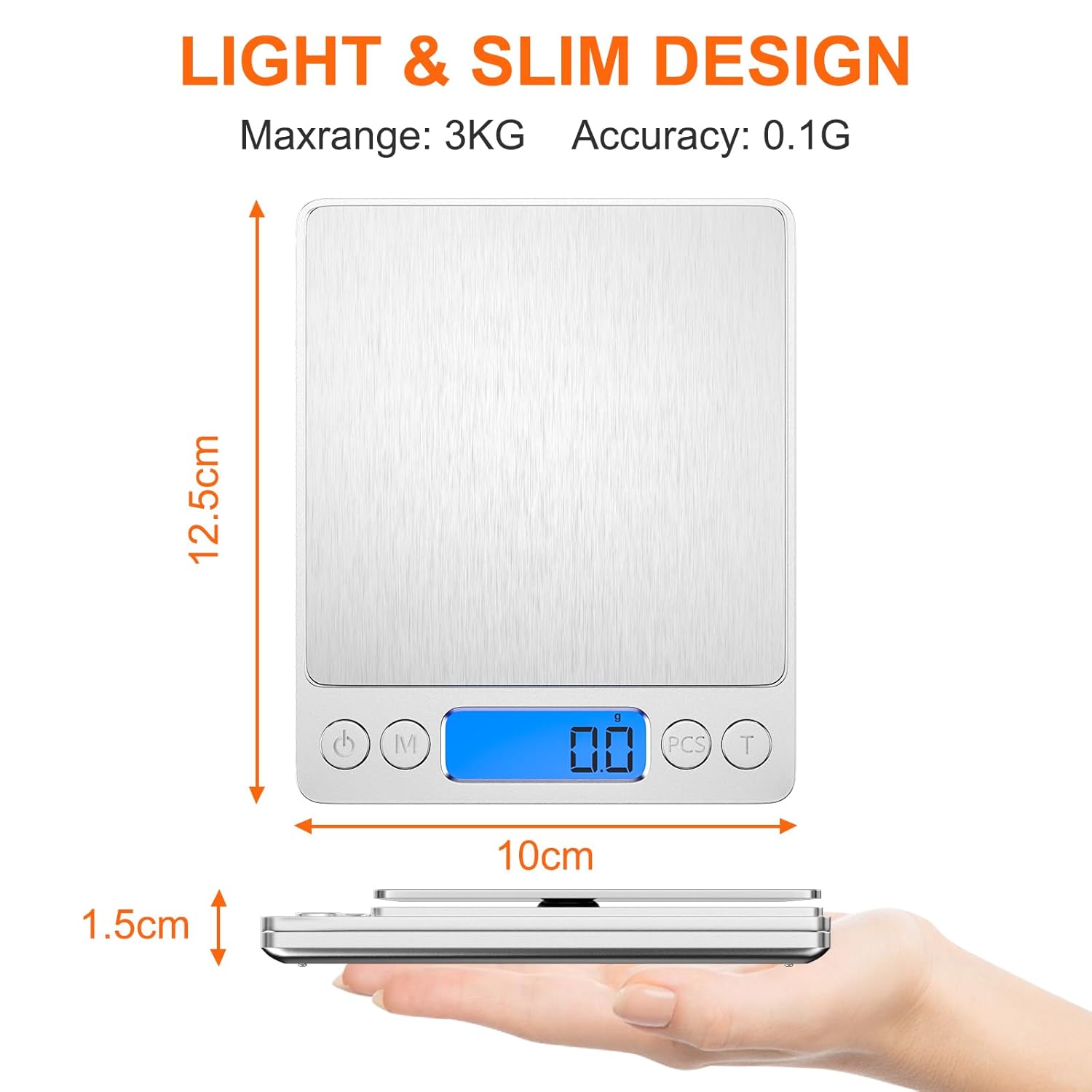 Elektronische Küchenwaage von Gvolatee, 3 kg/0,1 g, digitale Waage aus Edelstahl mit LCD-Display und Tara-Funktion, automatische Lagerwaage mit 6 Maßeinheiten, Wiegen von Lebensmitteln zum Kochen, Backen, Mischen – Bild 2